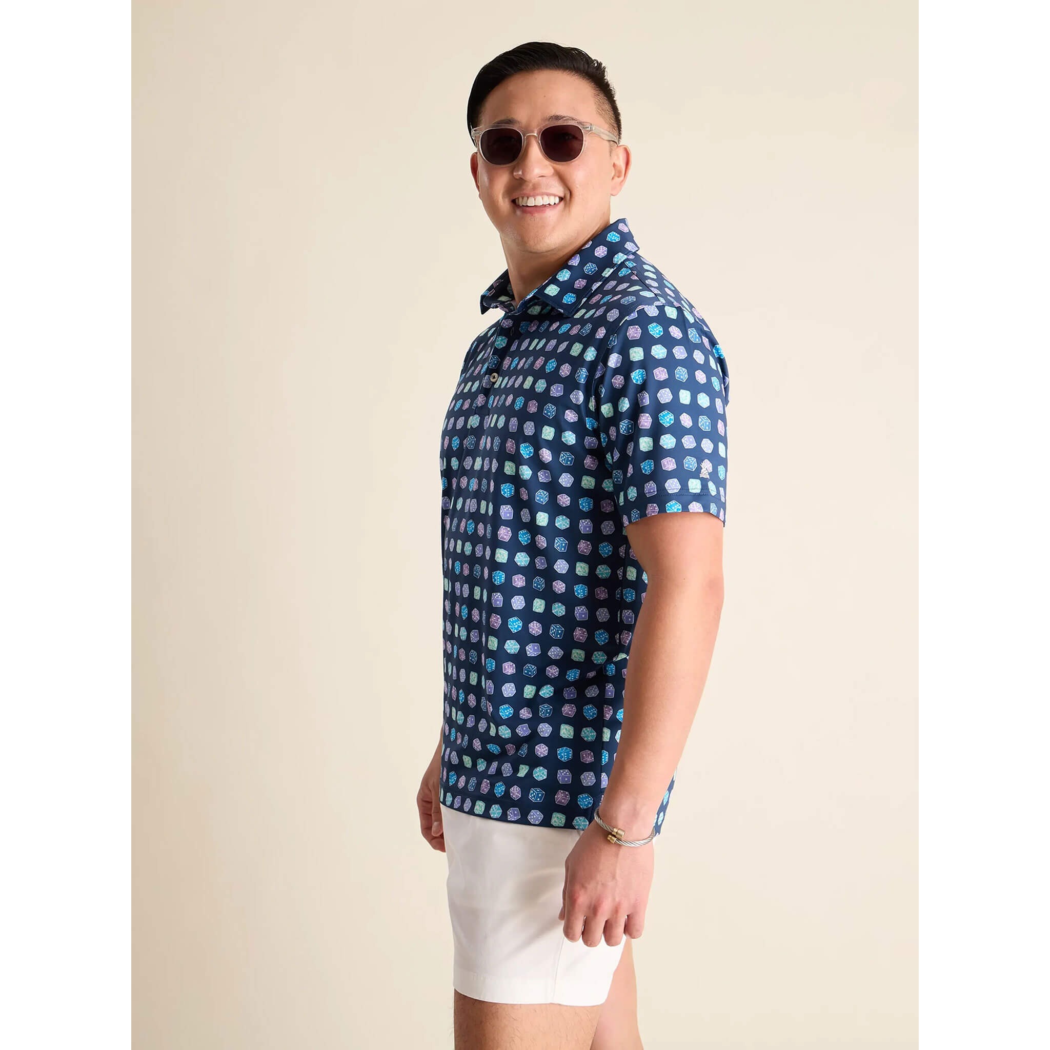 Chubbies Sugar Spice & Everything Dice Performance Polo Shirt for Men - Navy Blue Moisture-Wicking Golf & Casual Wear