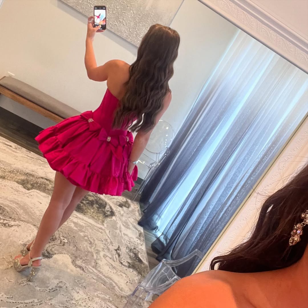Hot Pink A-Line Short Prom Dress - Satin Homecoming Party Dress J5282 for Teens, Sweet 16, Quinceañera, and Formal Events
