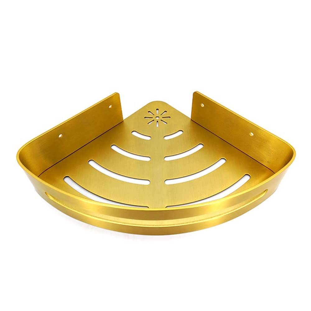 YZJC Triangle Shower Storage Basket - No Drill Wall-Mounted Bathroom Organizer Shelf, Brushed Gold Aluminum - Perfect for Small Bathrooms & Apartment Showers (Color: Triangle Gold)