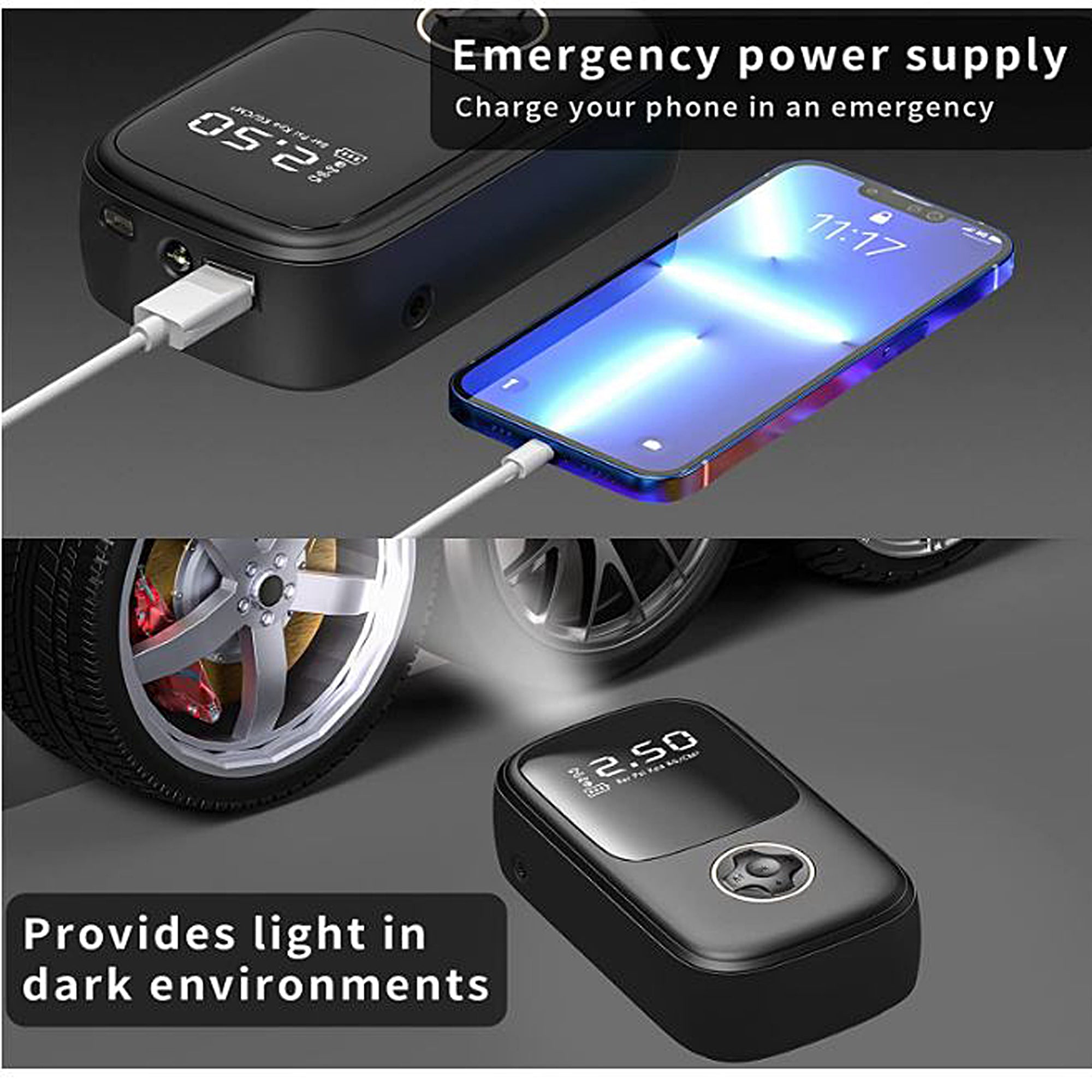 Milex 3-in-1 Portable Air Compressor Pump for Car Tires, Bikes & Inflatables - Fast Inflation with Digital Pressure Gauge | Perfect for Road Trips, Camping & Emergency Use