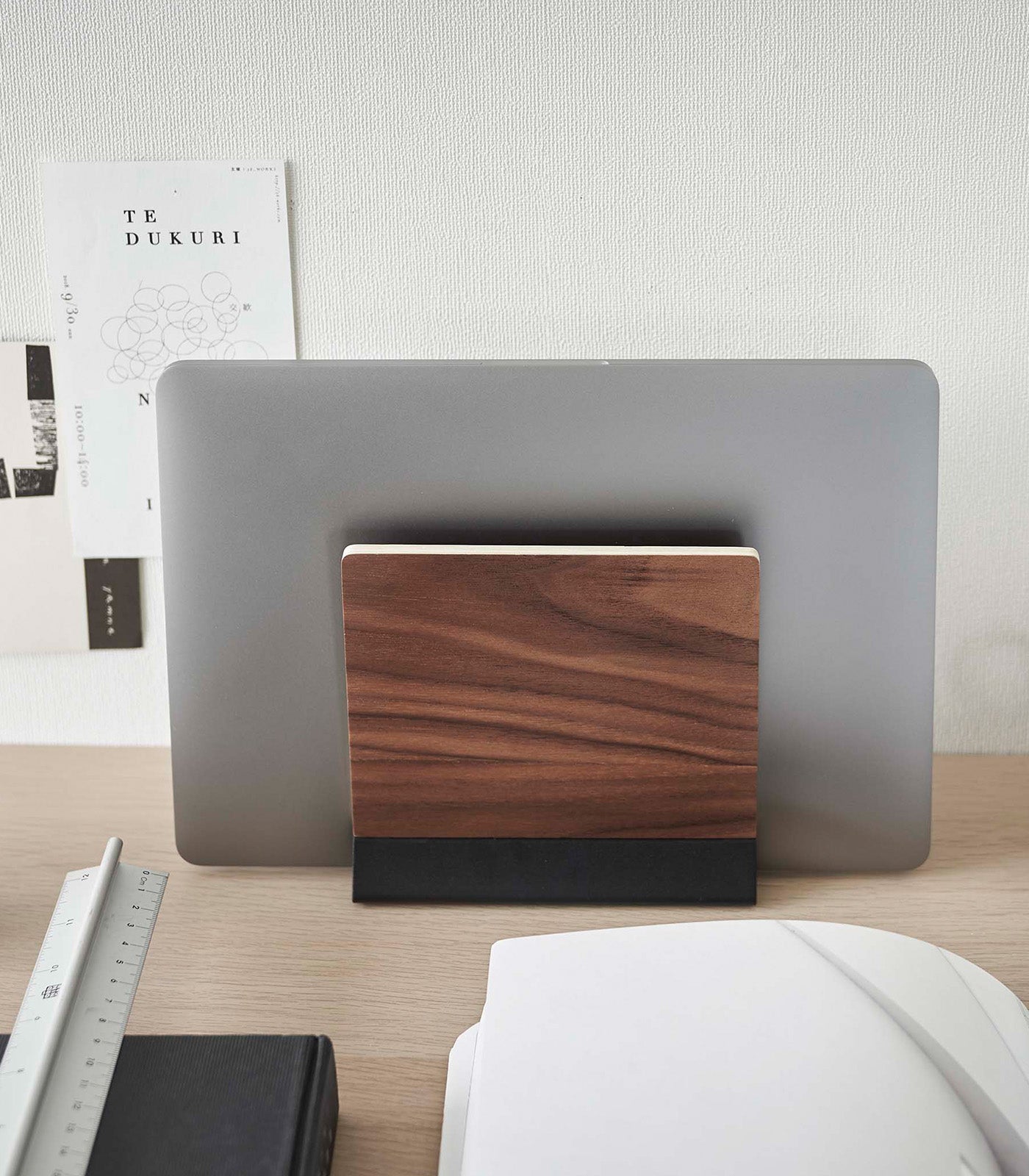 Ergonomic Slim Laptop Stand - Adjustable Height Aluminum & Wood Desktop Riser for MacBook, iPad, Air - Perfect for Home Office, Workstation & Standing Desk Setup