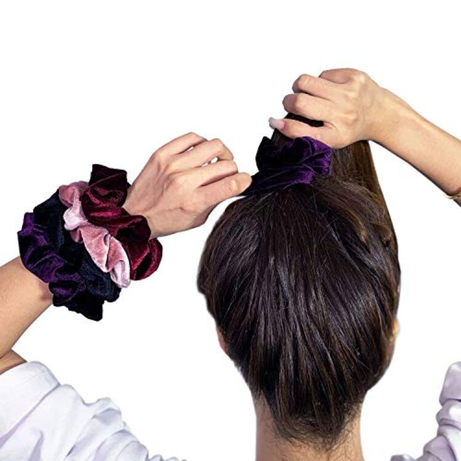FAMEZA 12 Pack Black Velvet Scrunchies for Women & Girls - Soft Elastic Hair Ties for Ponytails, Braids & Bun Hairstyles - Perfect Hair Accessories for Kids, Teens & Adults (Great for School, Work & Gym)