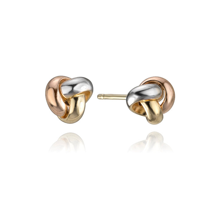 14K Gold Love Me Knot Tri-Tone Stud Earrings - Elegant & Romantic Jewelry for Women, Perfect for Valentine's Day, Anniversary & Special Occasions
