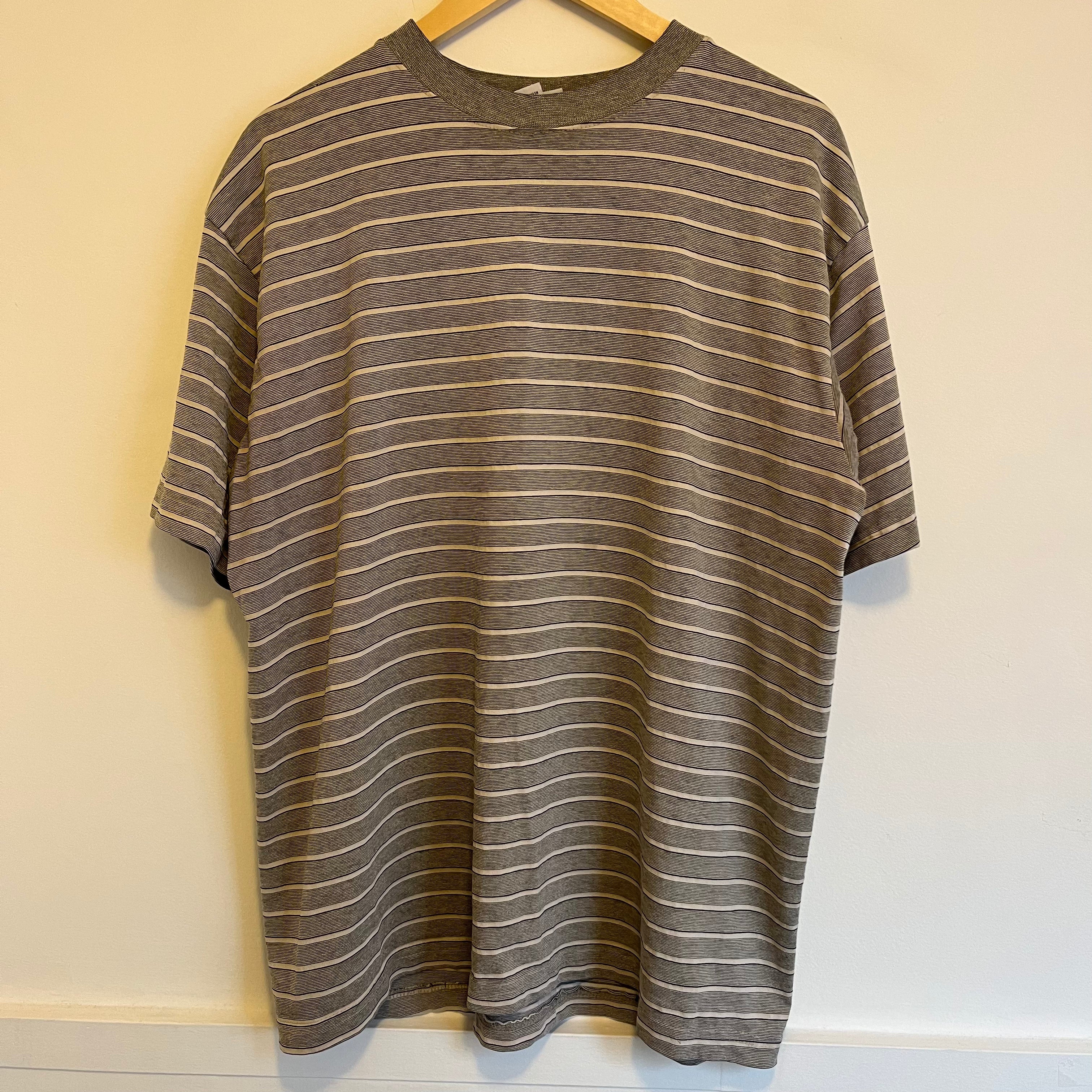 Beige Striped T-Shirt for Men - Comfortable Cotton XL Size | Casual Wear, Street Style, Everyday Outfit