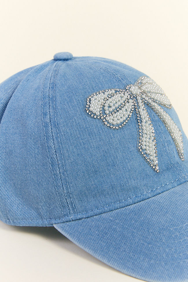 Denim Pearl Bow Hat for Women - Stylish & Elegant Headwear for Outdoor, Parties & Fashion Accessories