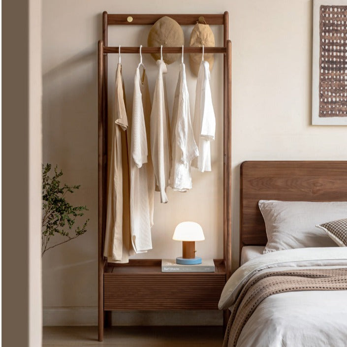 Premium Black Walnut & Oak Solid Wood Floor-to-Ceiling Clothes Storage Rack - Heavy-Duty Garment Organizer for Bedroom, Closet, or Entryway