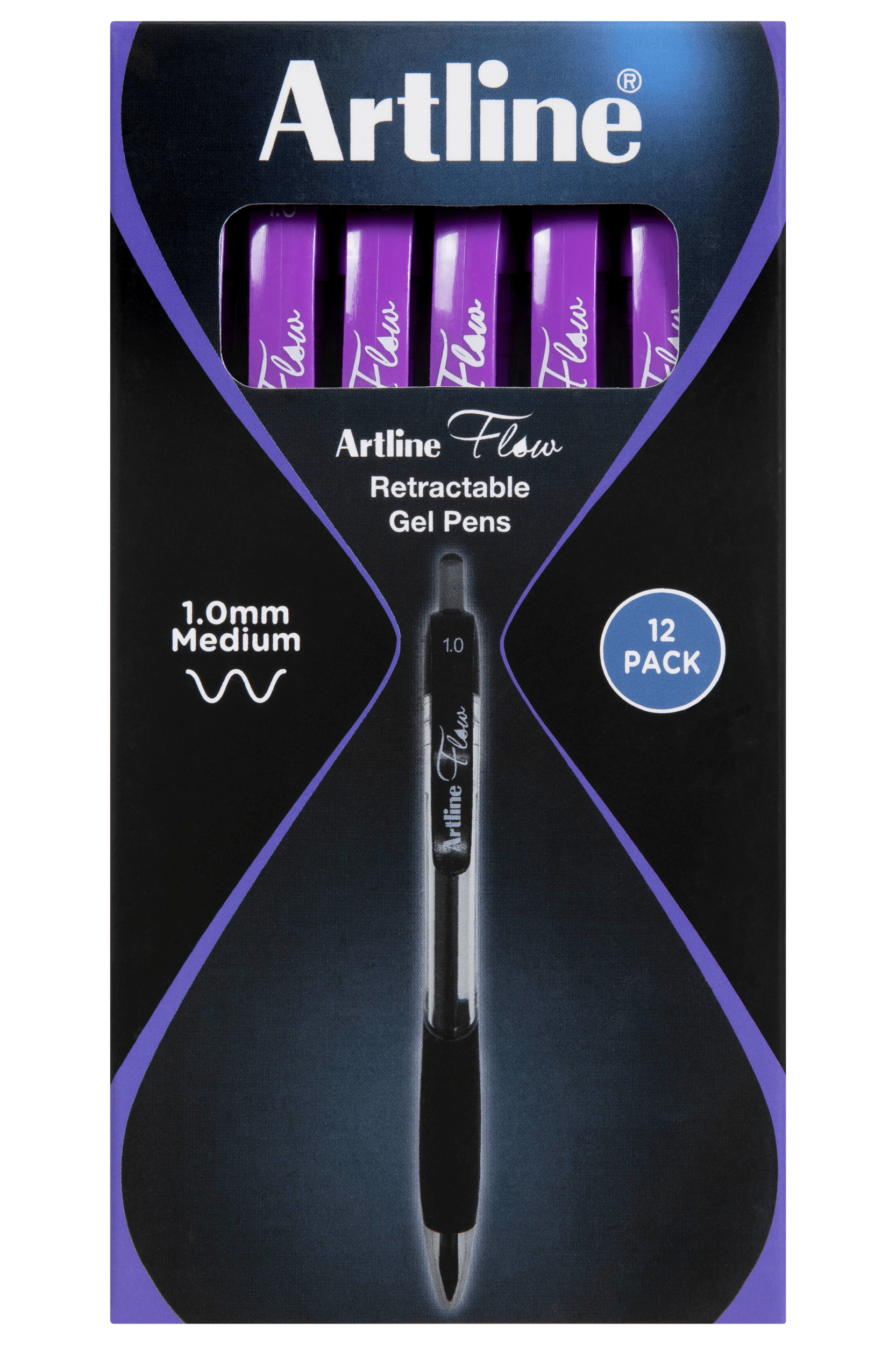 Artline Flow Retractable Ballpoint Pens - 12 Pack Purple Ink Pens for Smooth Writing | Ideal for Office, School & Home Use