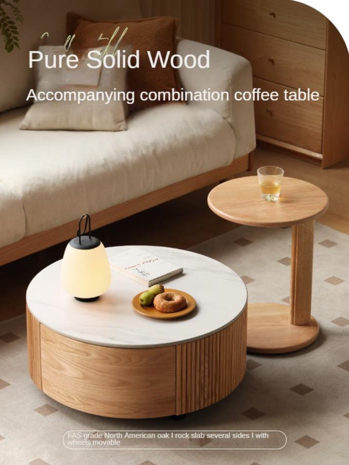 Solid Oak Wood Rocking Coffee Table - Rustic Living Room Furniture for Cozy Home Decor & Relaxation