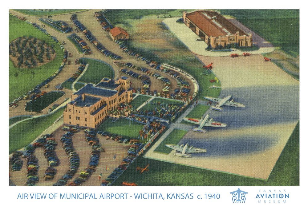 12x18 Wichita Kansas Municipal Airport Aerial View Wall Art Poster - Vintage Travel Decor for Living Room, Office & Bedroom