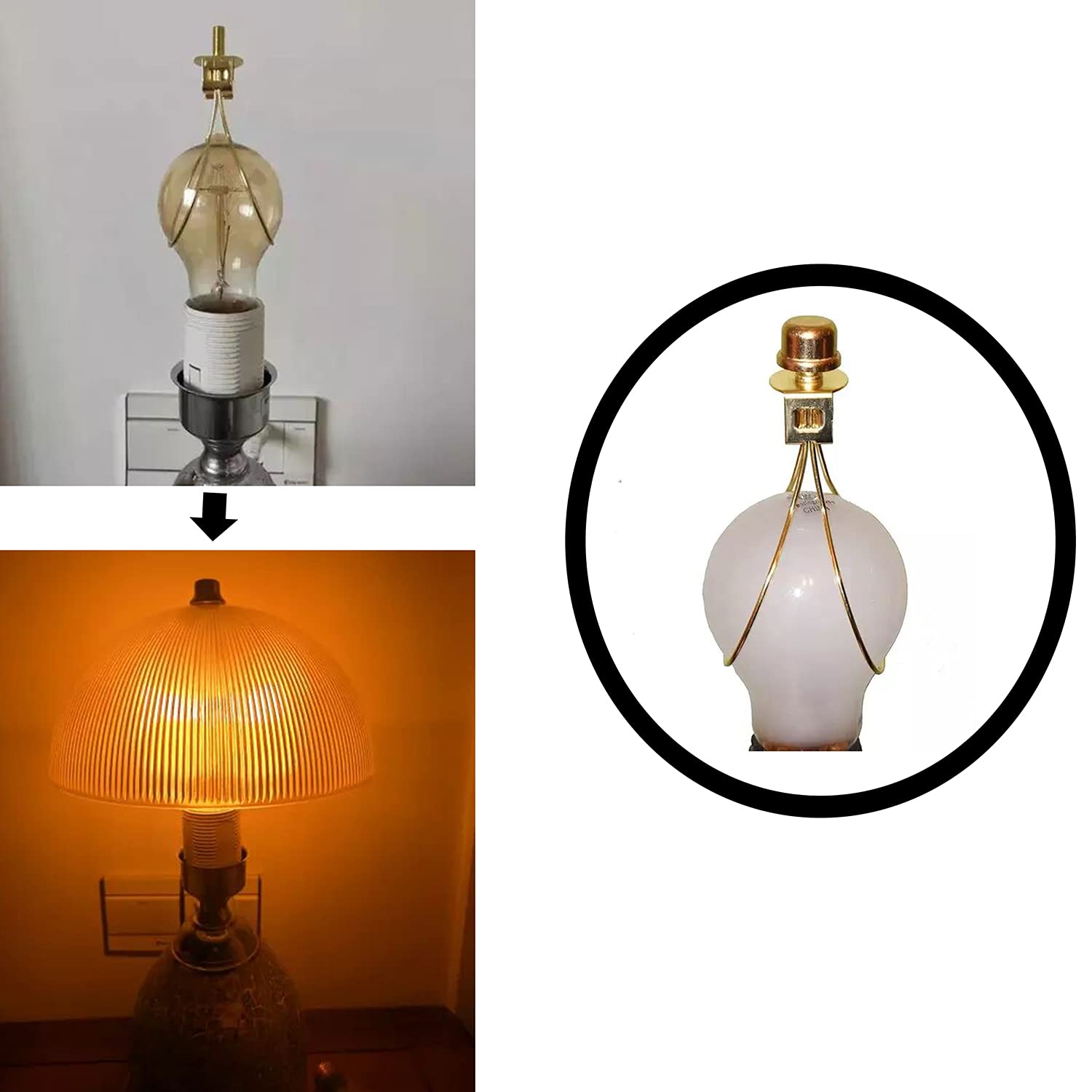 Brass Clip-On Lamp Harp Adapter with Shade Attaching Finial - Supports Lamp Shades for Table & Floor Lamps - Perfect for Living Room, Bedroom & Office Lighting Decor