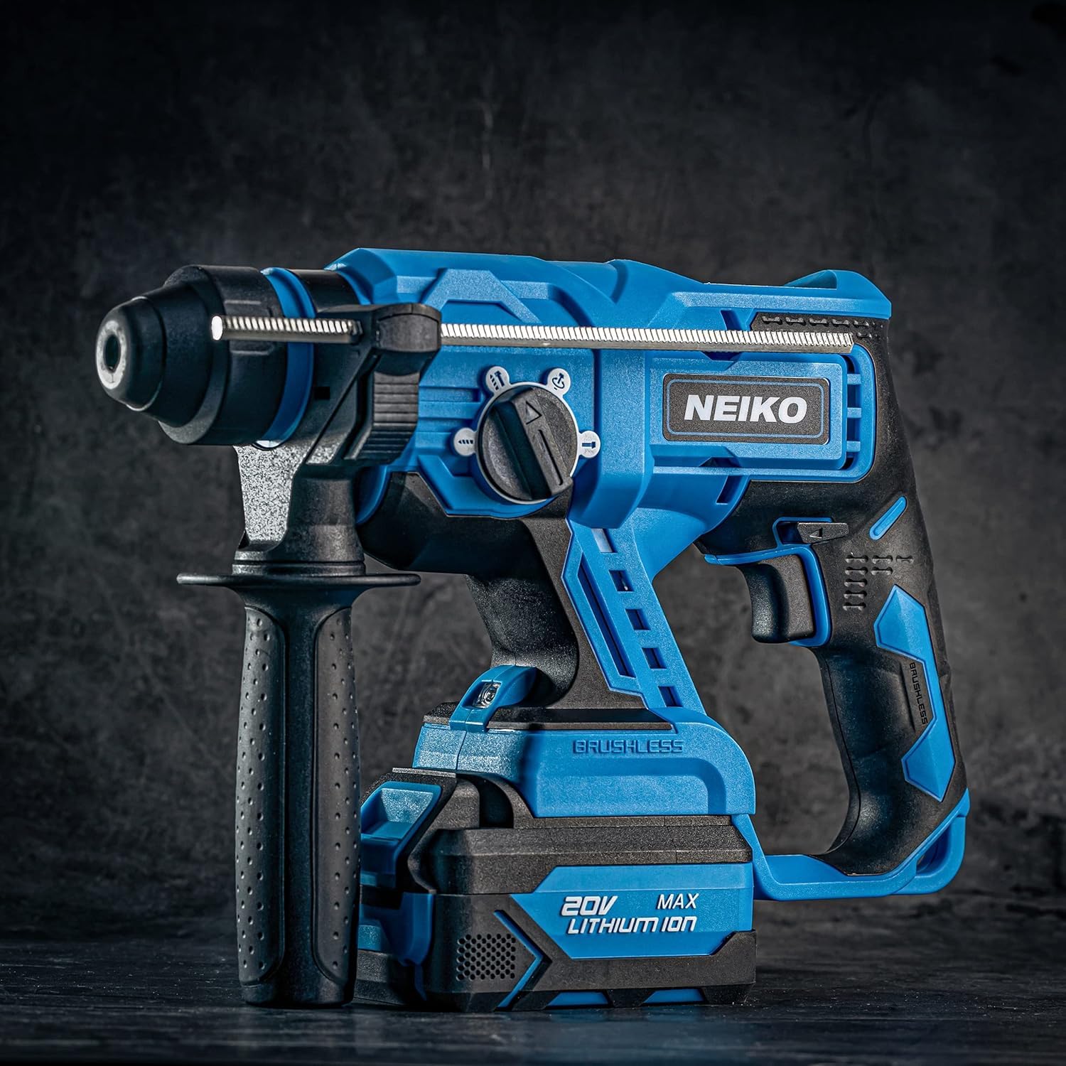 NEIKO 10882A 20V Cordless Rotary Hammer Drill with SDS Plus - Heavy Duty Brushless Demolition Hammer, Includes Li-ion Battery & Fast Charger - Perfect for Concrete Drilling, Masonry Work & Home Renovation Projects
