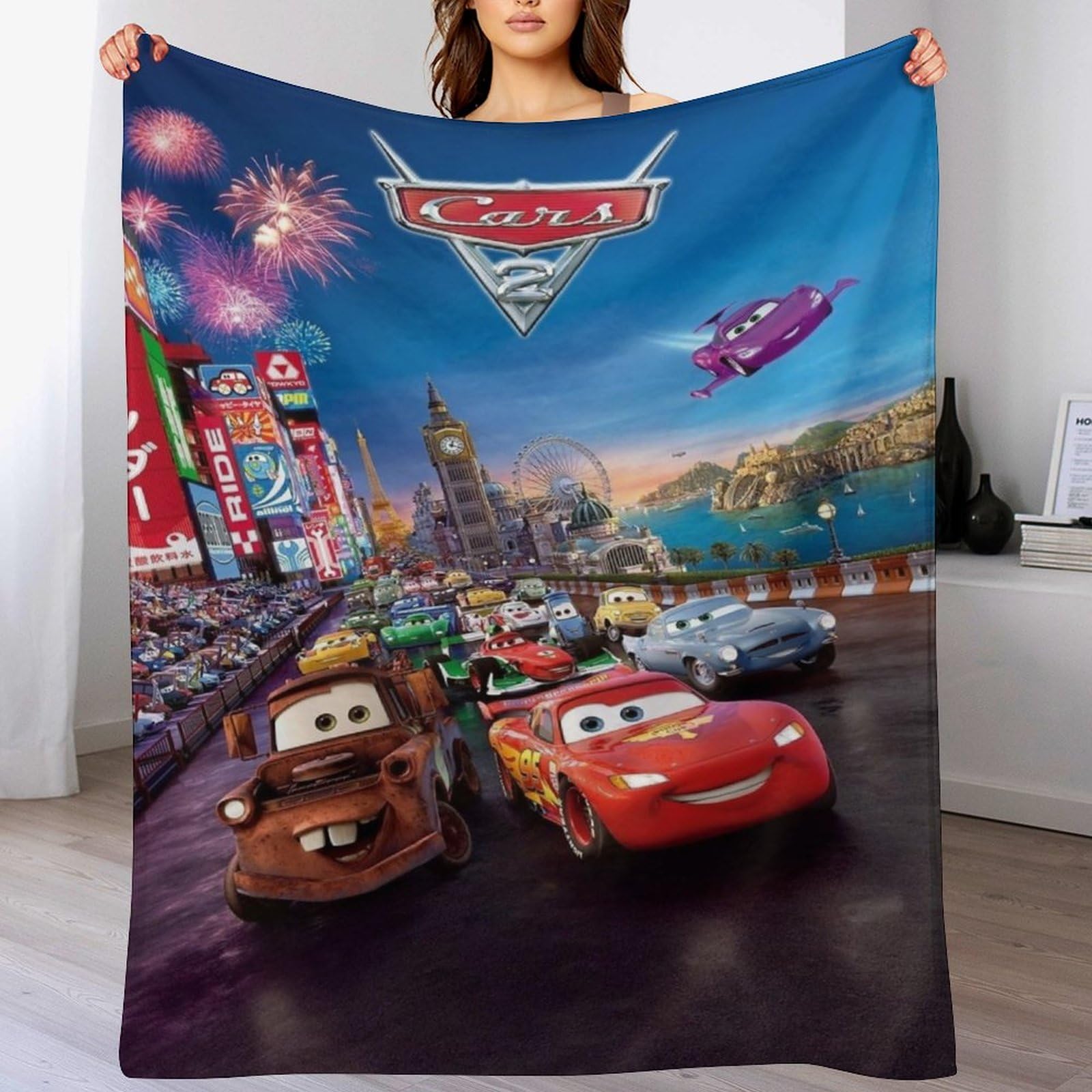 Soft Flannel Car Blanket - Cozy 40x50in Throw for Boys & Girls - Cute Figure Design for Couch, Bed, Office & Travel - Perfect for Road Trips, Camping & Home Comfort