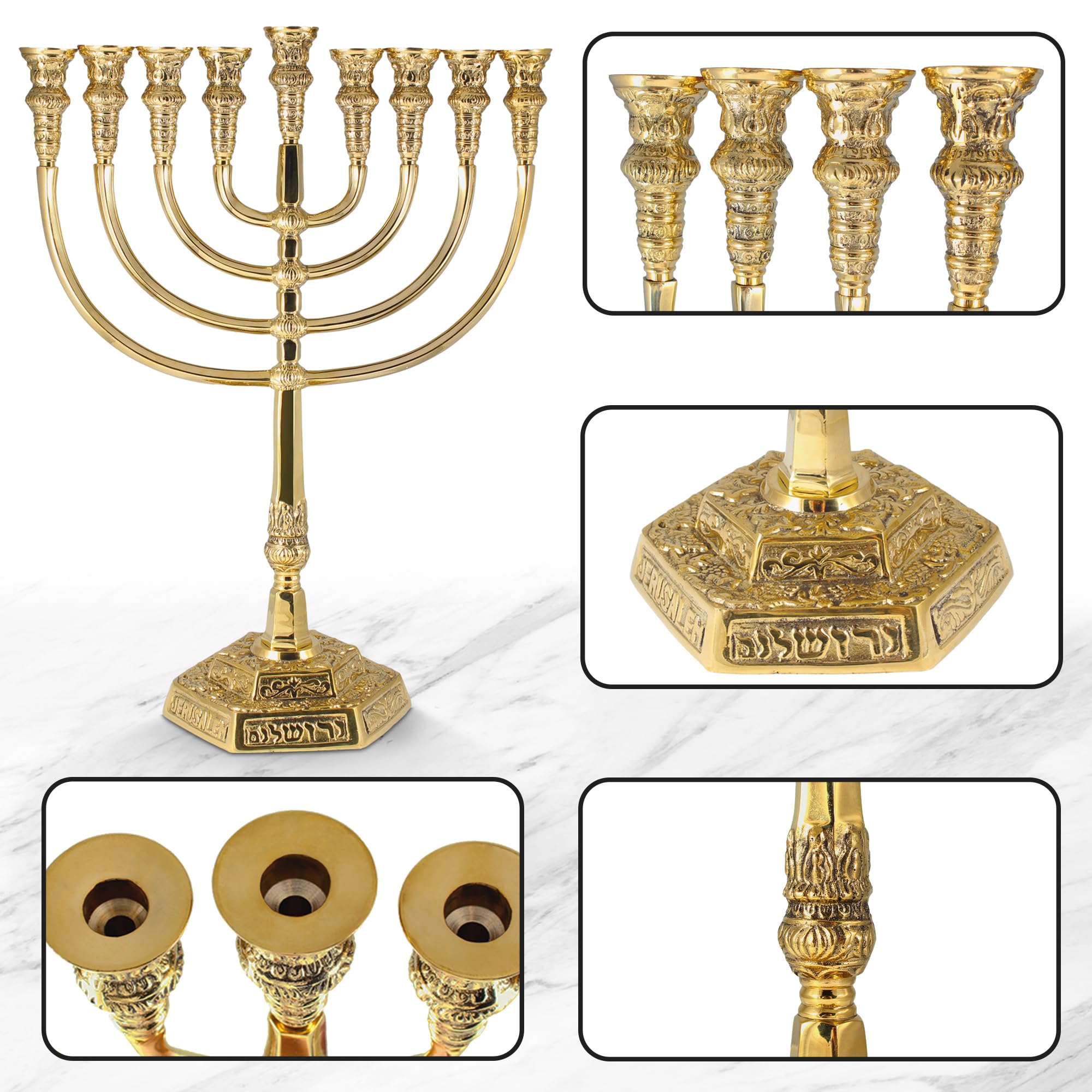 21'' Solid Brass Hanukkah Menorah - Temple Style Chanukiah for Shabbat Candles & Oil Cups | Elegant Judaica Candelabra for Synagogue, Home & Business Decor | Perfect for Hanukkah Celebrations & Jewish Holiday Displays