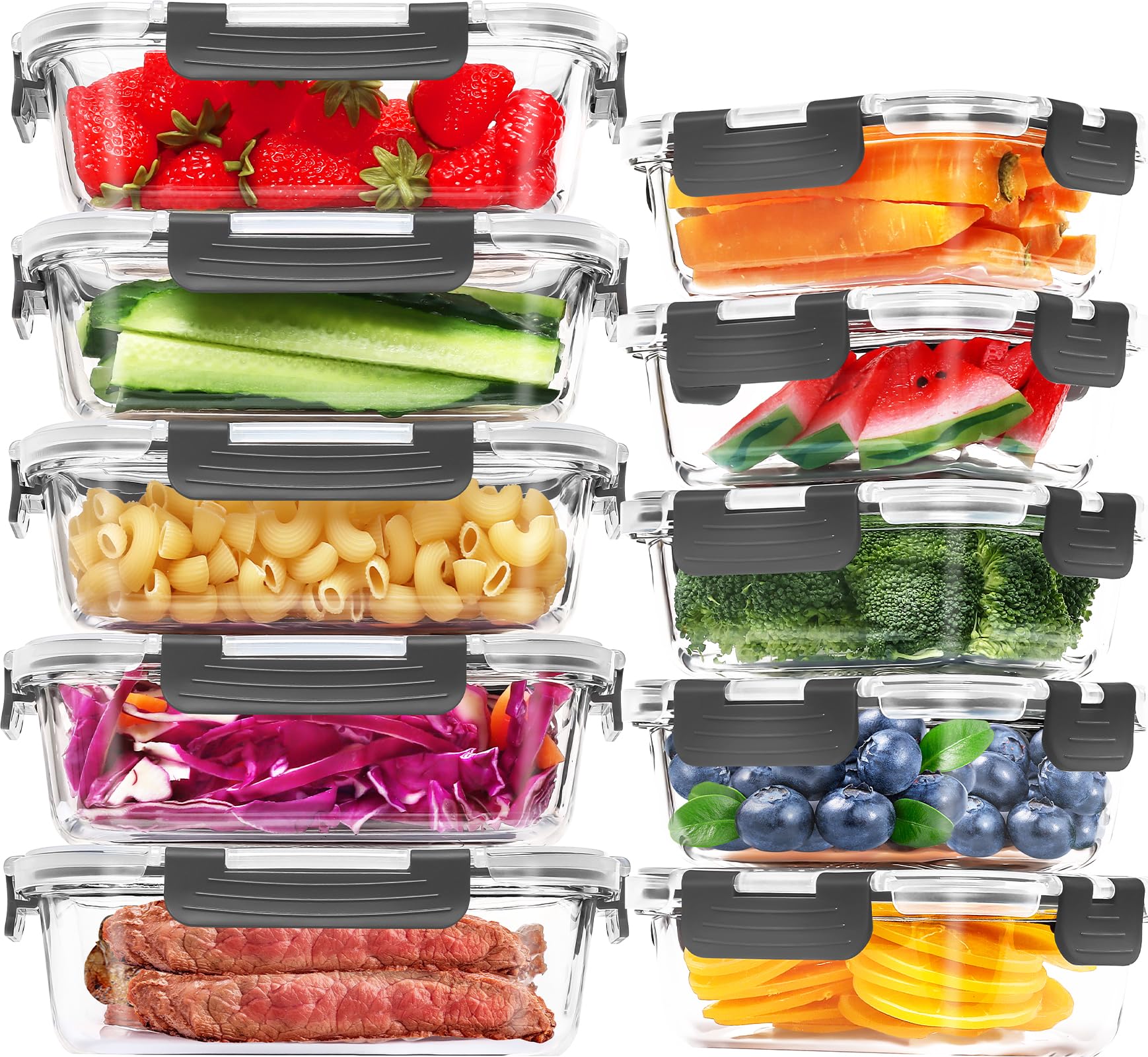 Skroam 10-Pack Glass Food Storage Containers with Lids - Airtight BPA-Free Meal Prep Containers for Lunch, Leftovers & Pantry Organization | Leak-Proof Kitchen Storage for Home, Office & On-the-Go Use