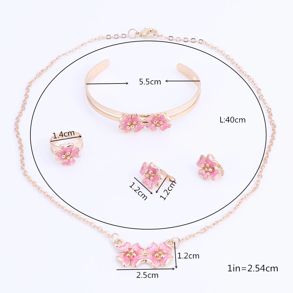 Cute Gold Flower Jewelry Set for Girls - Elegant Necklace, Bracelet & Earrings Set - Perfect for Birthday Gifts, Parties & Everyday Wear