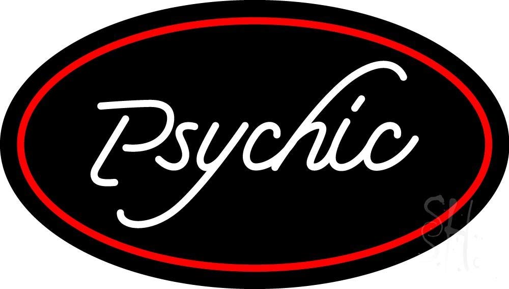 White Psychic with Red Oval LED Neon Sign 13x24 Inches - Black Square Cut Acrylic Backing with Dimmer - Premium Bright Indoor LED Neon Light for Storefront, Bar, Salon, or Home Decor