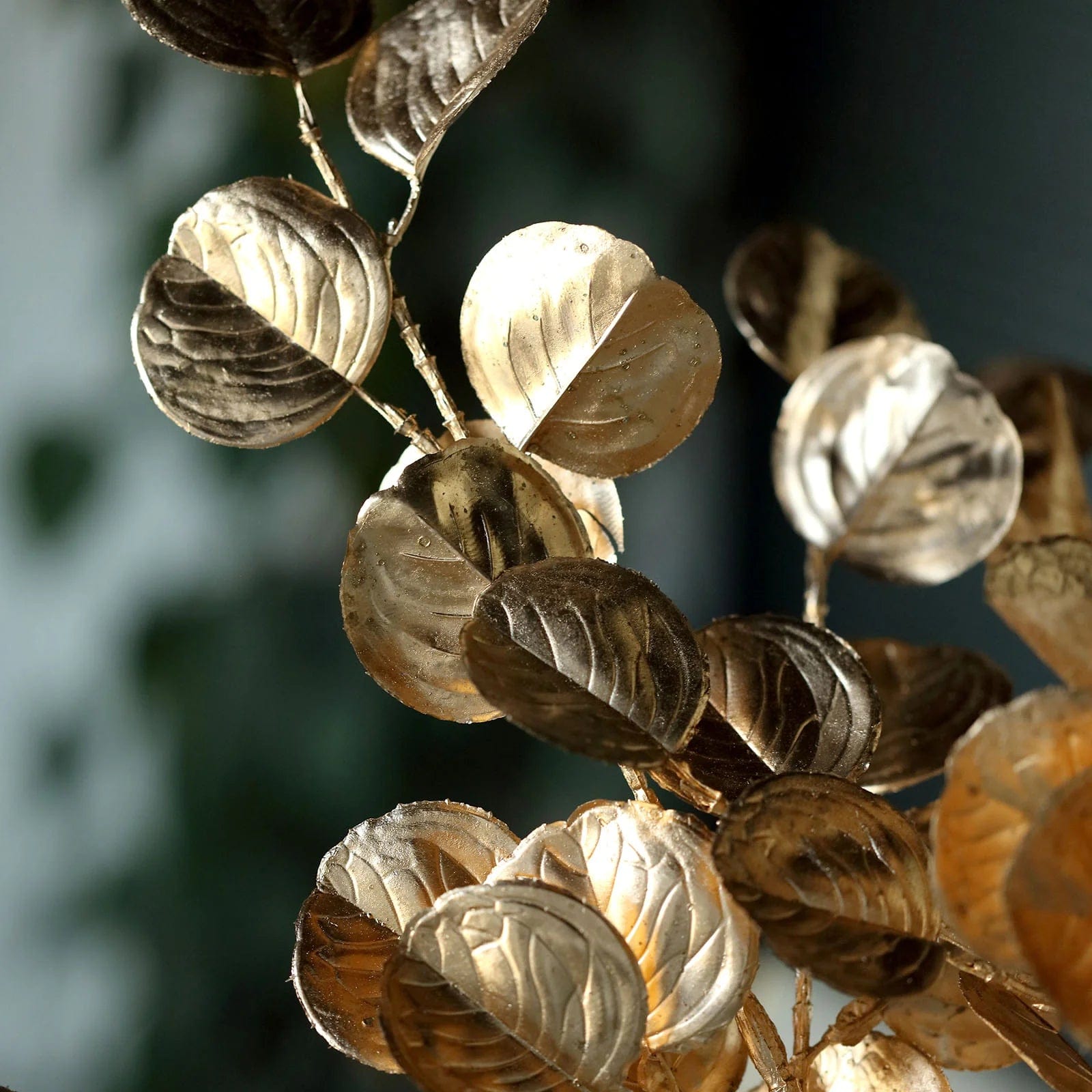 2 Pack Gold Metallic Artificial Eucalyptus Leaf Stems - 27