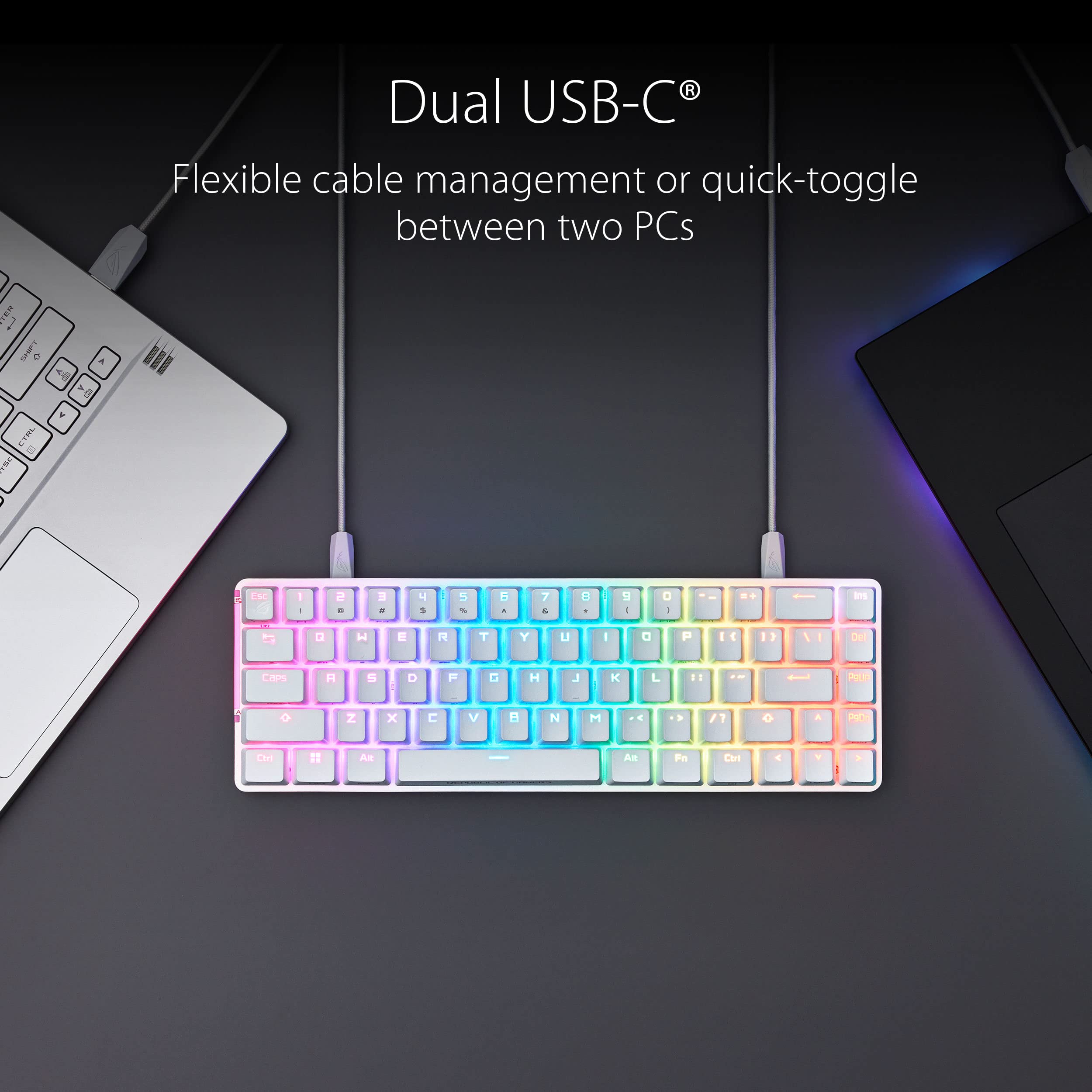 ASUS ROG Falchion Ace 65% Compact RGB Gaming Mechanical Keyboard with Lubed NX Brown Switches, PBT Keycaps & Sound-Dampening Foam - Wired, KVM Switch, 3 Adjustable Angles, Includes Cover Case (Black) - Perfect for Esports, Streaming & Office Work
