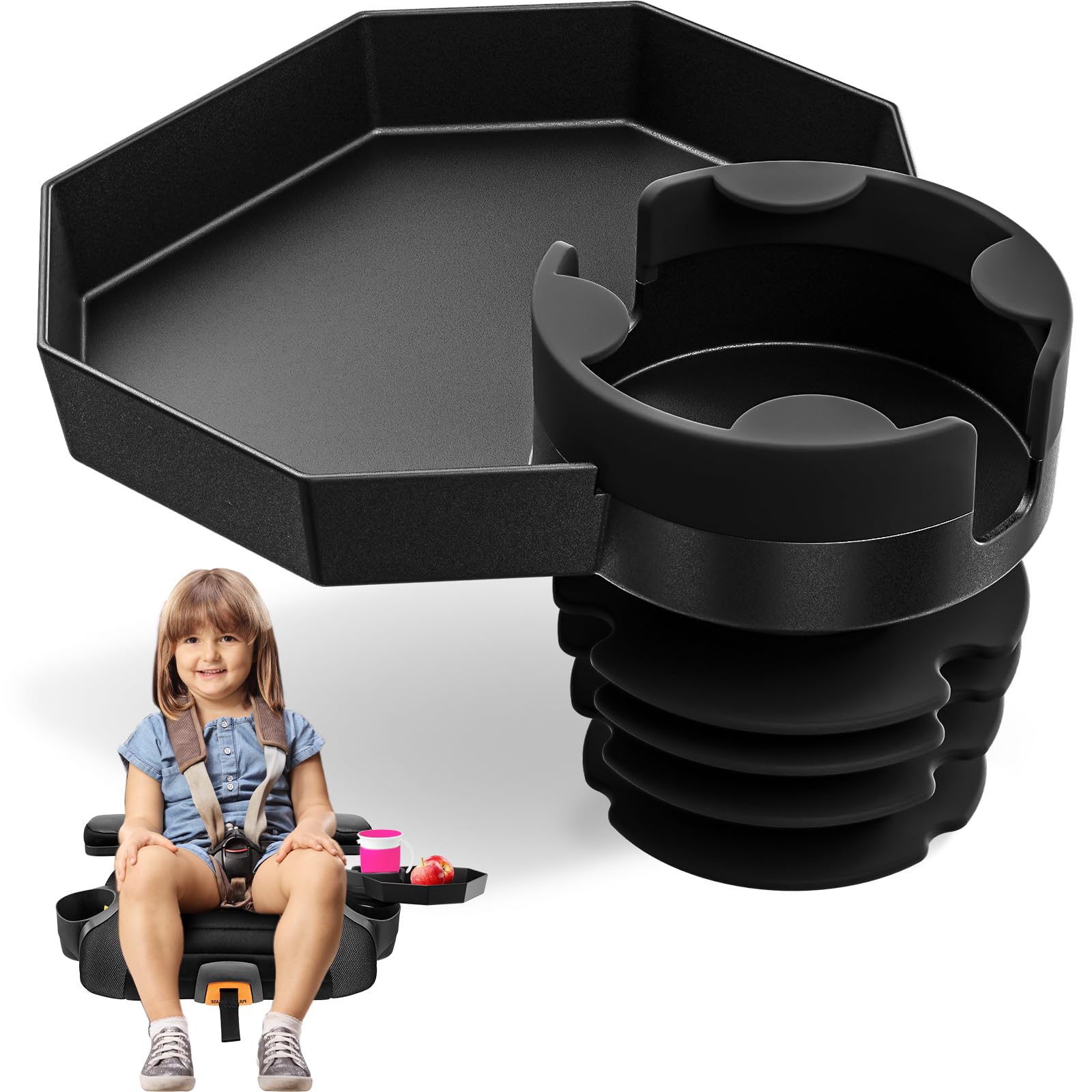 Kids Travel Tray with Large Base - Car Seat Organizer with Cup Holder for Snacks, Toys & Entertainment - Universal Fit for Most Vehicles | Perfect for Road Trips, Long Drives & Family Vacations
