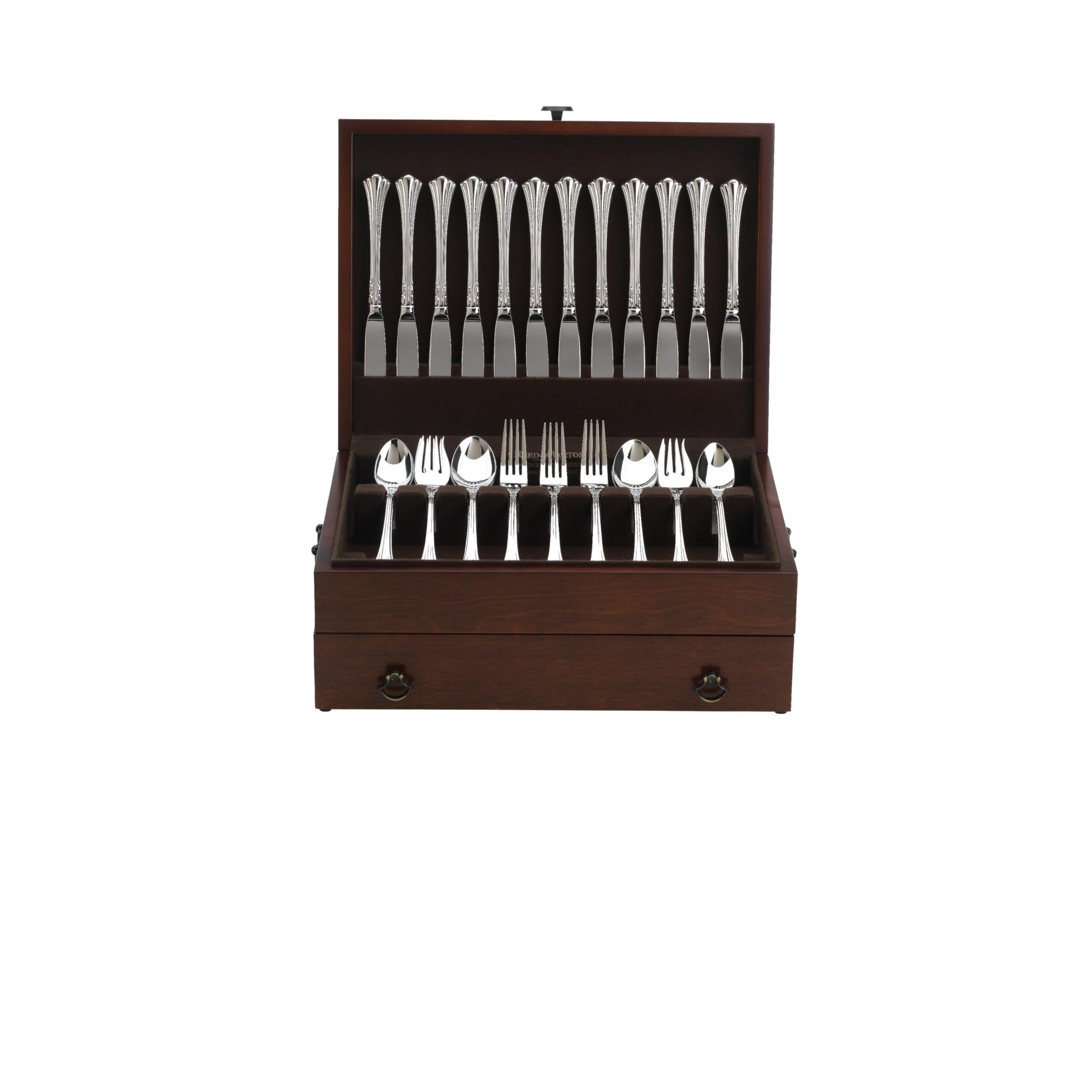 Reed & Barton 43M Bristol Grande Mahogany Flatware Chest - Premium Wooden Silverware Storage Box with Felt Lining, Brown - Perfect for Dining Room, Wedding Gift & Silverware Organization