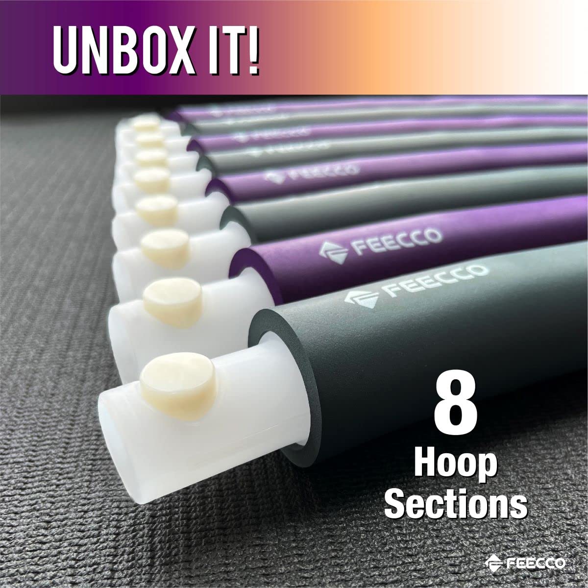 FEECCO Weighted Fitness Hoop for Women & Men - 8 Detachable Sections Adjustable Hula Hoop for Core Workout, Waist Trimming & Weight Loss - Perfect for Home Gym, Outdoor Exercise & Fitness Training