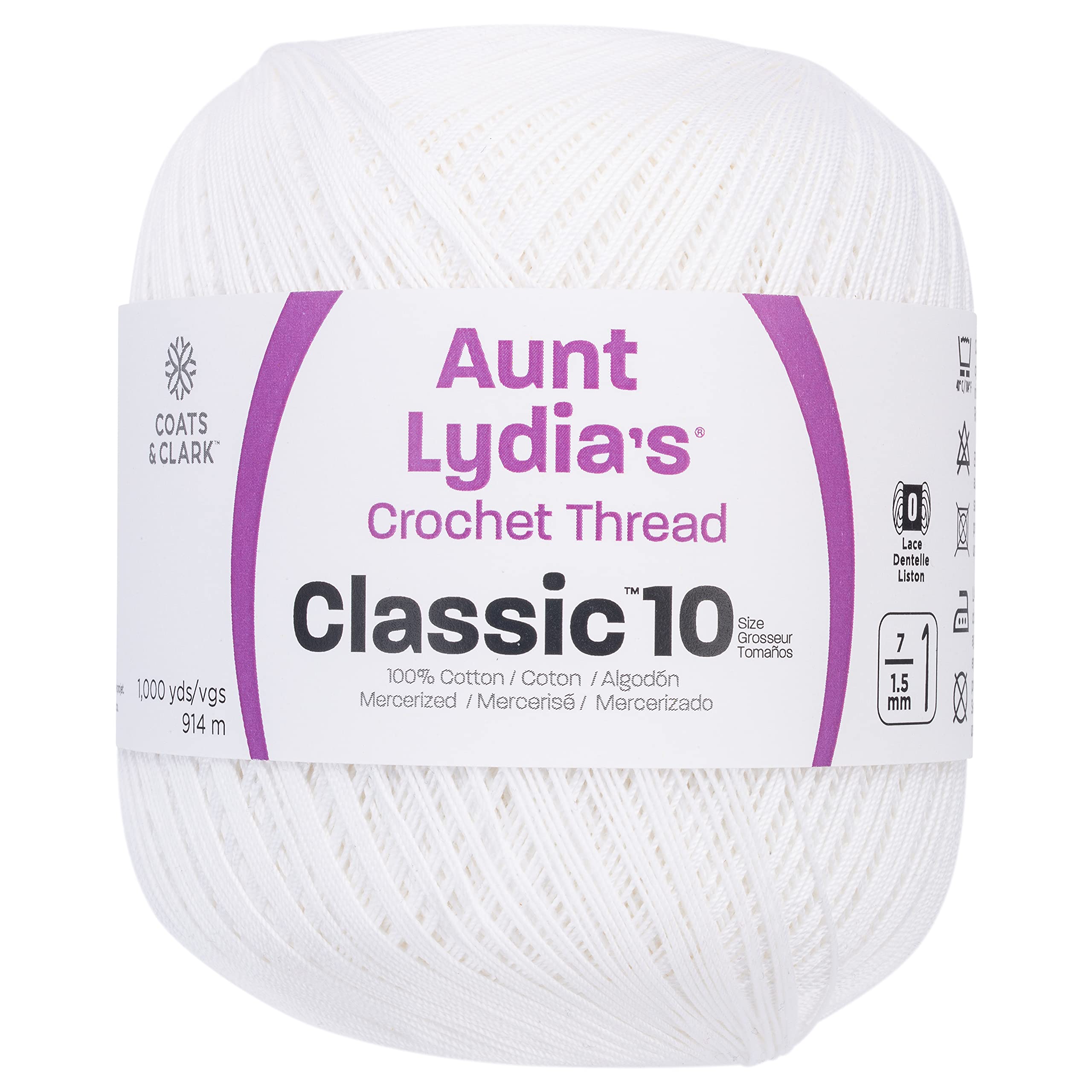 Aunt Lydia's Value Crochet Cotton Thread - Size 10, White (151.0201) | Perfect for Doilies, Amigurumi & Crochet Projects