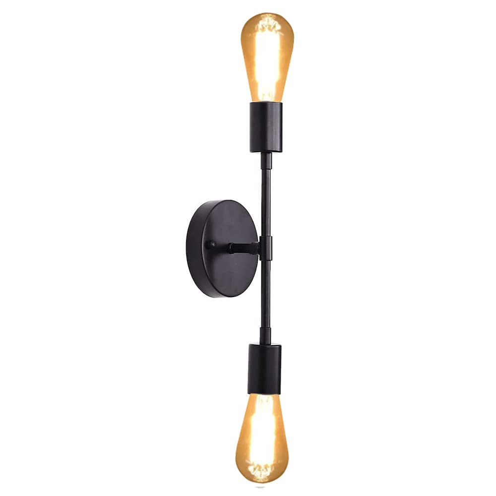 Modern Black Wall Sconce Light - 2 Light Industrial Vanity Fixture with E26 Base - Bathroom, Living Room, Bedroom, Hallway, Entryway & Porch Lighting - Perfect for Ambient & Task Lighting (2 Lights-1pc-Black)