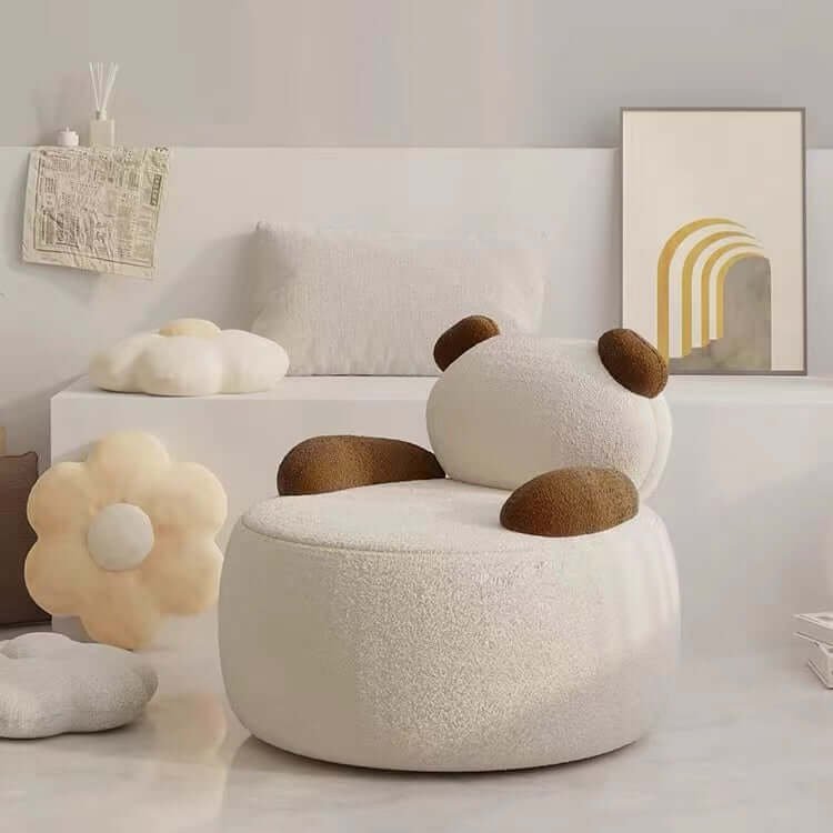 White/Black/Brown Boucle Sherpa Accent Chair - Cozy Bear Design Lounge Sofa for Living Room, Bedroom & Office - Modern Comfort Seating for Home Decor