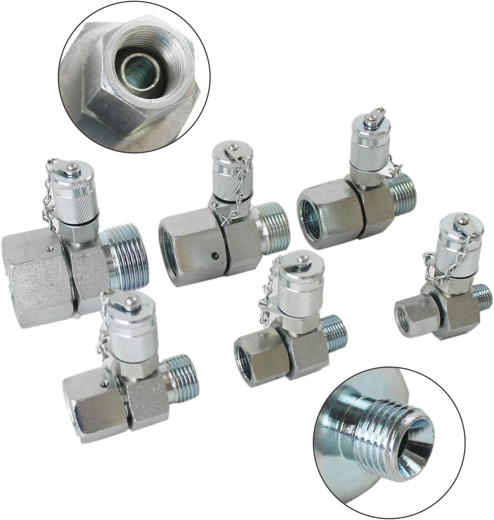 6 Pack BSPP Hydraulic Swivel Tee Fittings - High Pressure Hydraulic Connector Set for Excavator, Construction Equipment & Hydraulic Systems | Durable Couplings for Fluid Transfer, Testing & Maintenance