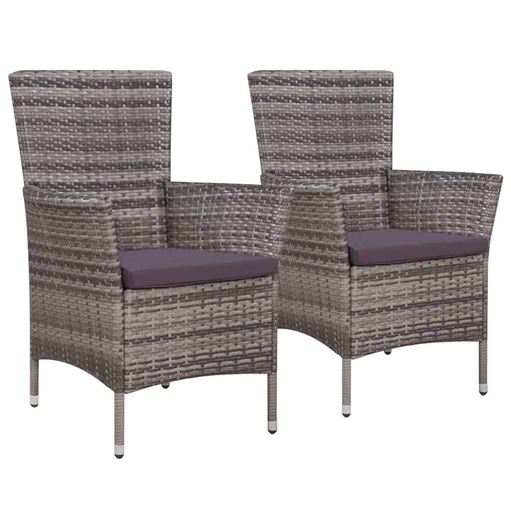 vidaXL Set of 2 Gray PE Rattan Patio Chairs with Cushions - Powder-Coated Steel Frame, Ergonomic Design, Easy Assembly & Cleaning - Perfect for Outdoor Dining, Poolside Relaxation, and Garden Lounging