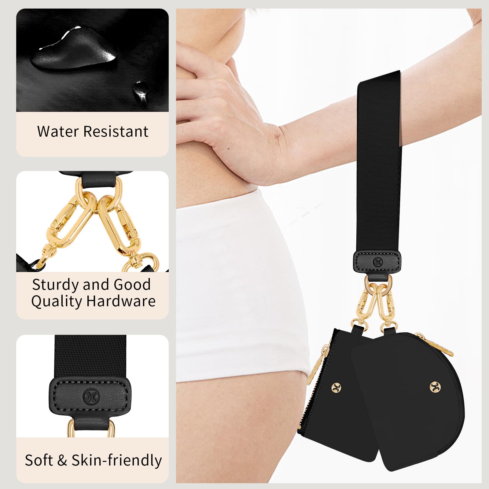 Detachable Dual Pouch Keychain Wallet for Women & Men - Portable Mini Zip Around Small Wallet & Coin Purse (Black+Black) - Perfect for Travel, Shopping, and Everyday Essentials Organization