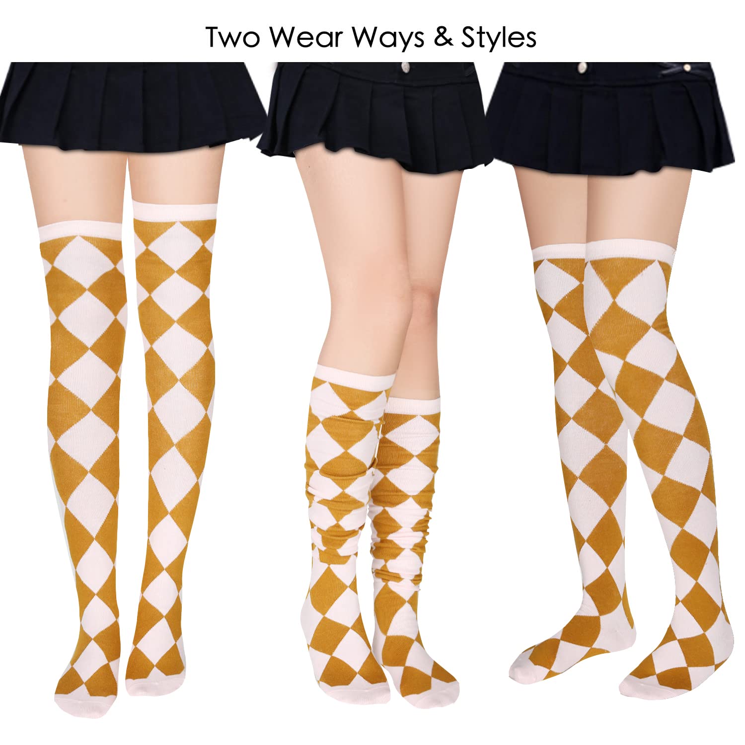 Benefeet Women's Thigh High Argyle Socks - Fun Striped Over Knee Stockings for Party & Cosplay