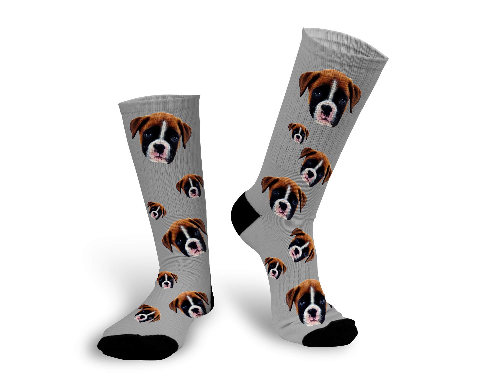 Custom Dog Socks with Personalized Pet Design - Your Dog's Face Printed on Cozy Gray Socks (Size L) - Perfect for Pet Lovers, Gifts & Matching Outfits