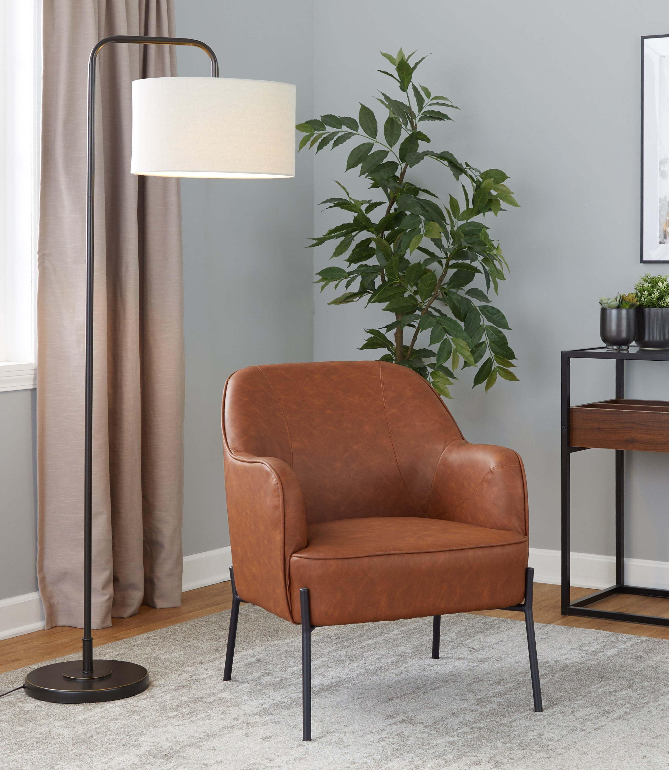 LumiSource Daniella Contemporary Accent Chair - Black Metal Frame with Camel Faux Leather Upholstery - Perfect for Living Room, Office or Bedroom Decor