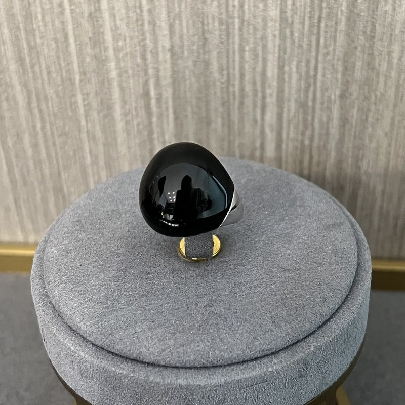 S925 Sterling Silver Oval Black Onyx Wide Band Ring for Women - Elegant Statement Jewelry for Parties, Weddings & Everyday Wear