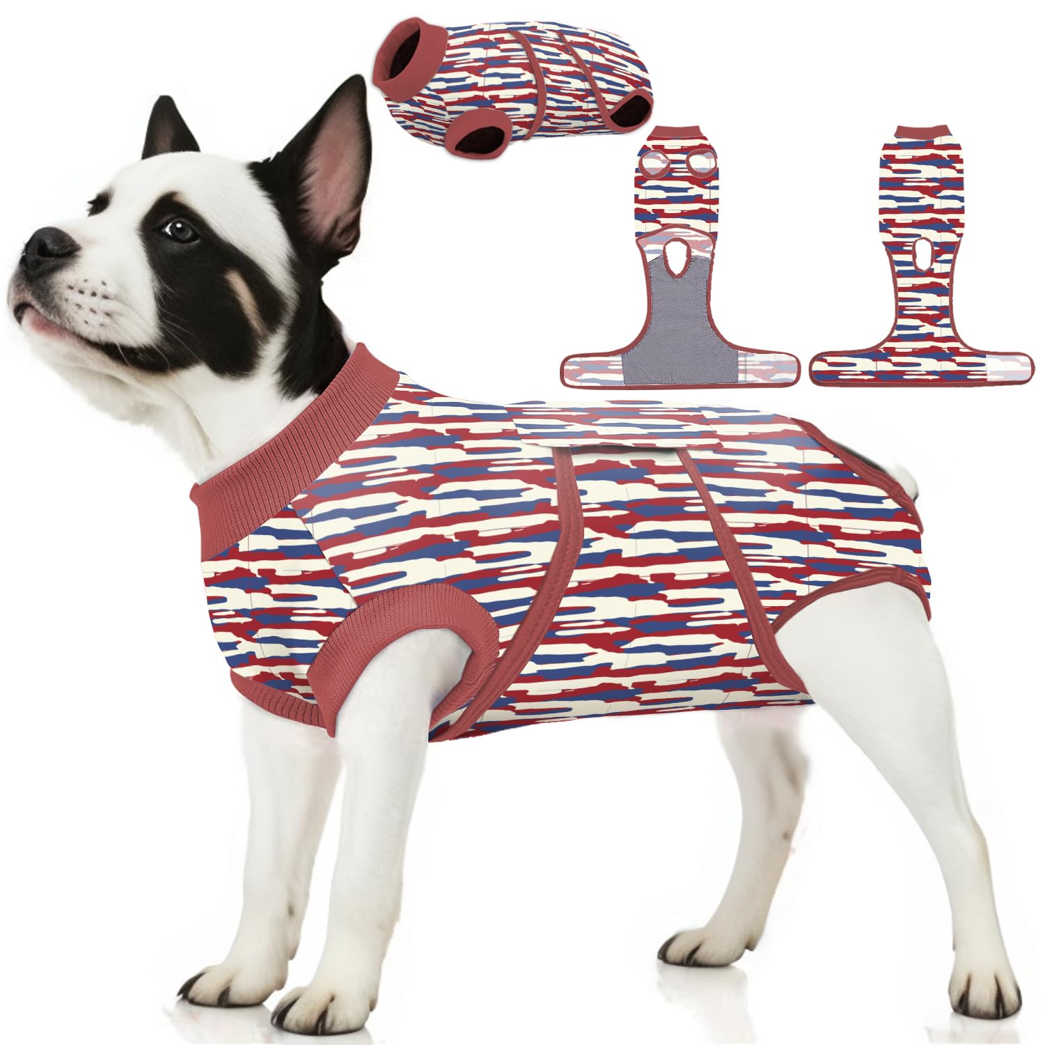 PetWarm Dog Recovery Suit - Post-Surgery Dog Onesie, Surgical Suit for Dogs with Camouflage Pattern (Red) - Ideal for Wound Protection & Comfort After Spay/Neuter Surgery