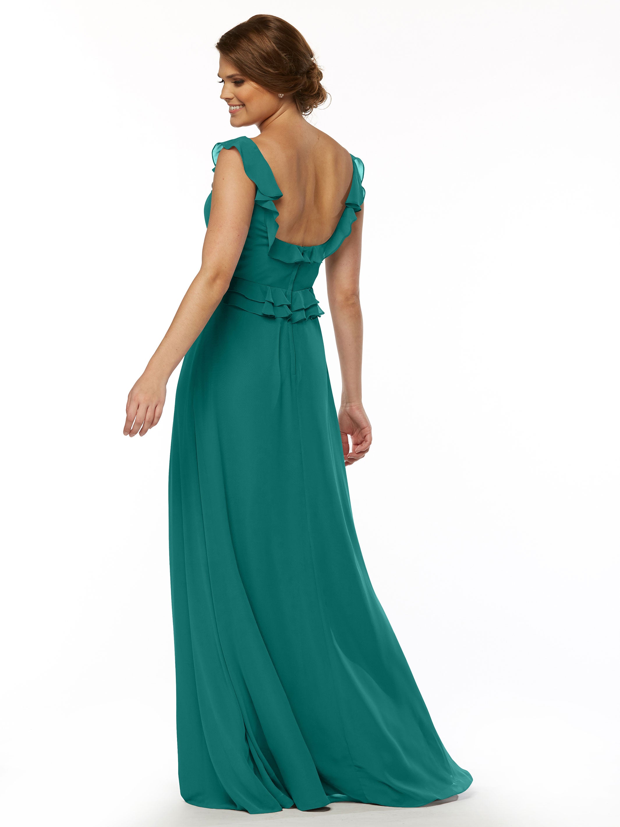 Elegant 80173 Chiffon Off-The-Shoulder A-Line Bridesmaid Dress with Ruffled Bodice - Perfect for Weddings, Formal Events & Special Occasions