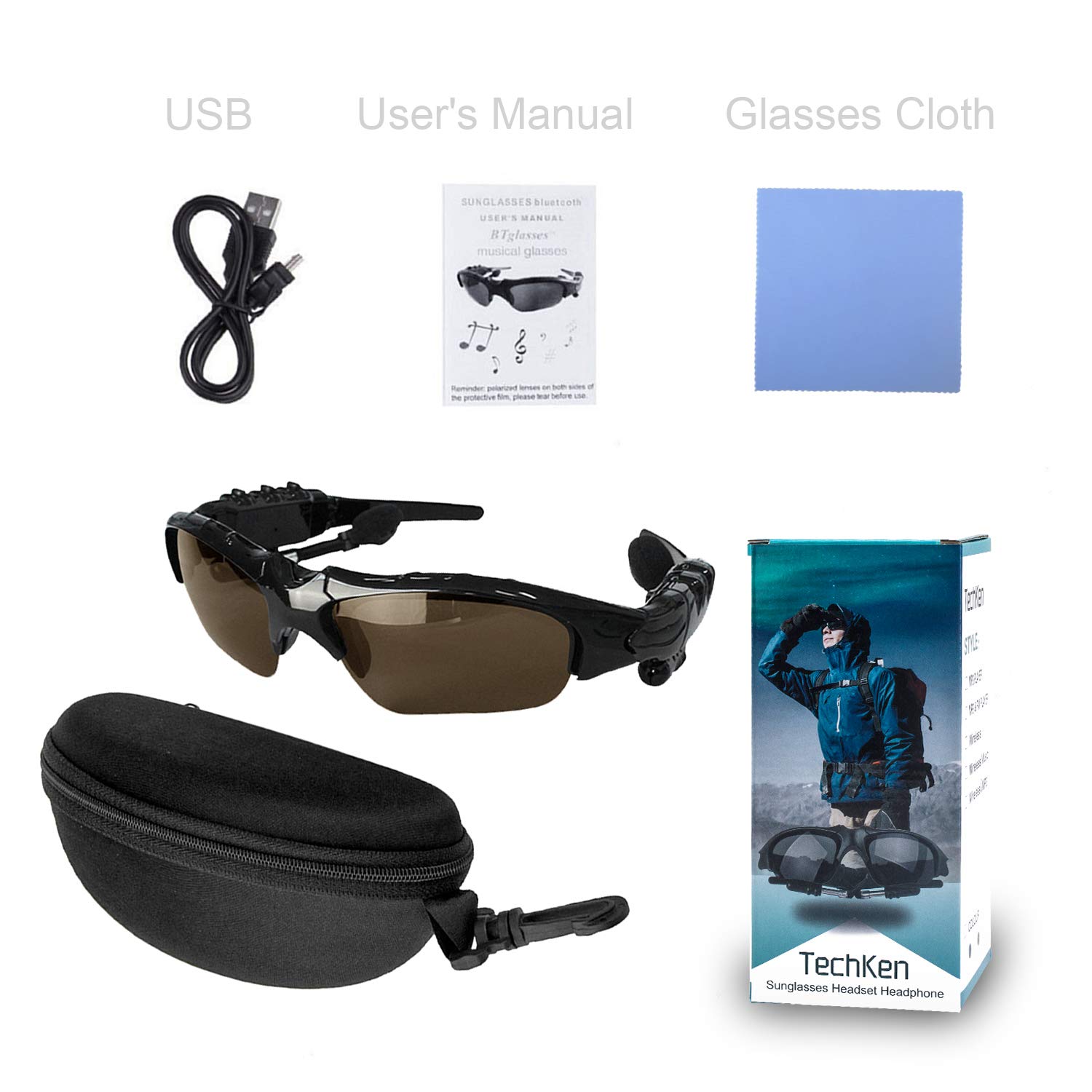 TechKen Bluetooth Sunglasses Headset - Wireless Music Glasses Compatible with iPhone, Samsung, LG Smartphones & Tablets - Perfect for Running, Cycling, and Outdoor Activities