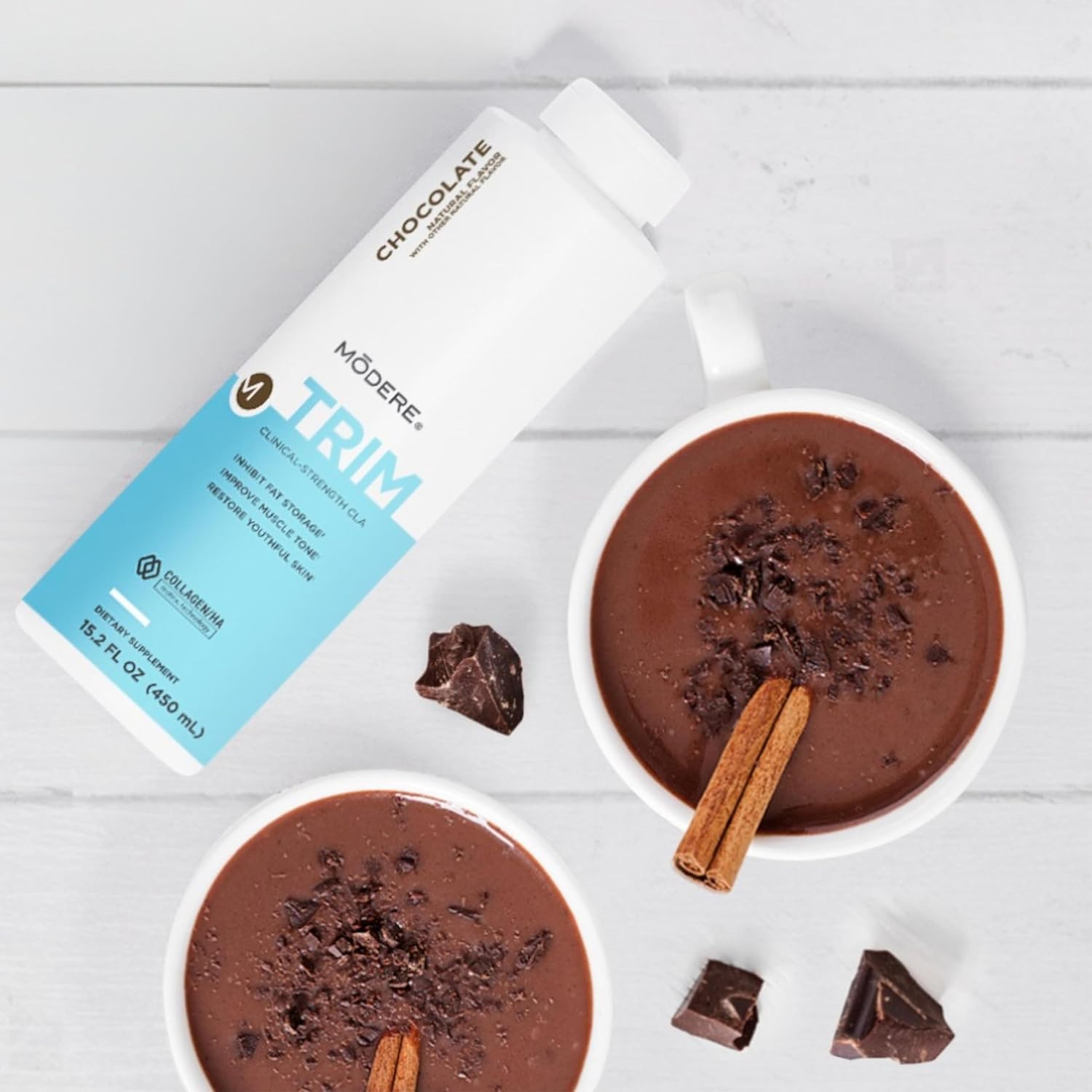 **Trim Chocolate 15.2 fl oz with Scoop - CLA & Liquid Collagen Chocolate for Weight Management & Skin Health - Perfect for Smoothies, Coffee & Healthy Desserts**