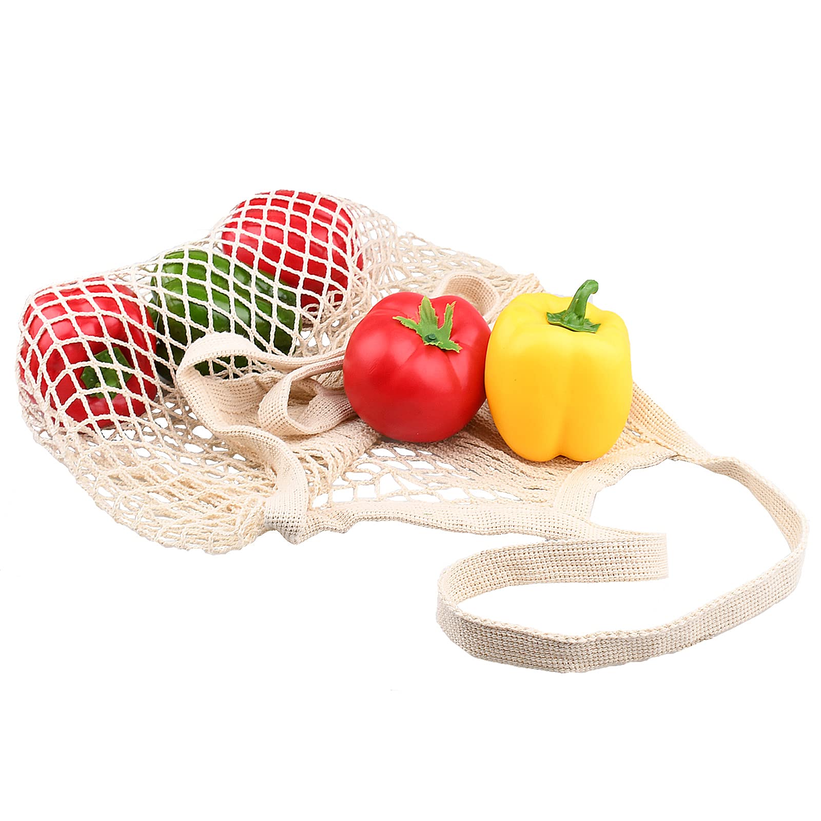 2 Pack Premium Mesh Grocery Bags - Reusable Cotton Produce Bags with Long Handles for Fruits & Vegetables | Washable & Durable Eco-Friendly Shopping Totes | Perfect for Farmers Market, Grocery Store & Zero Waste Lifestyle