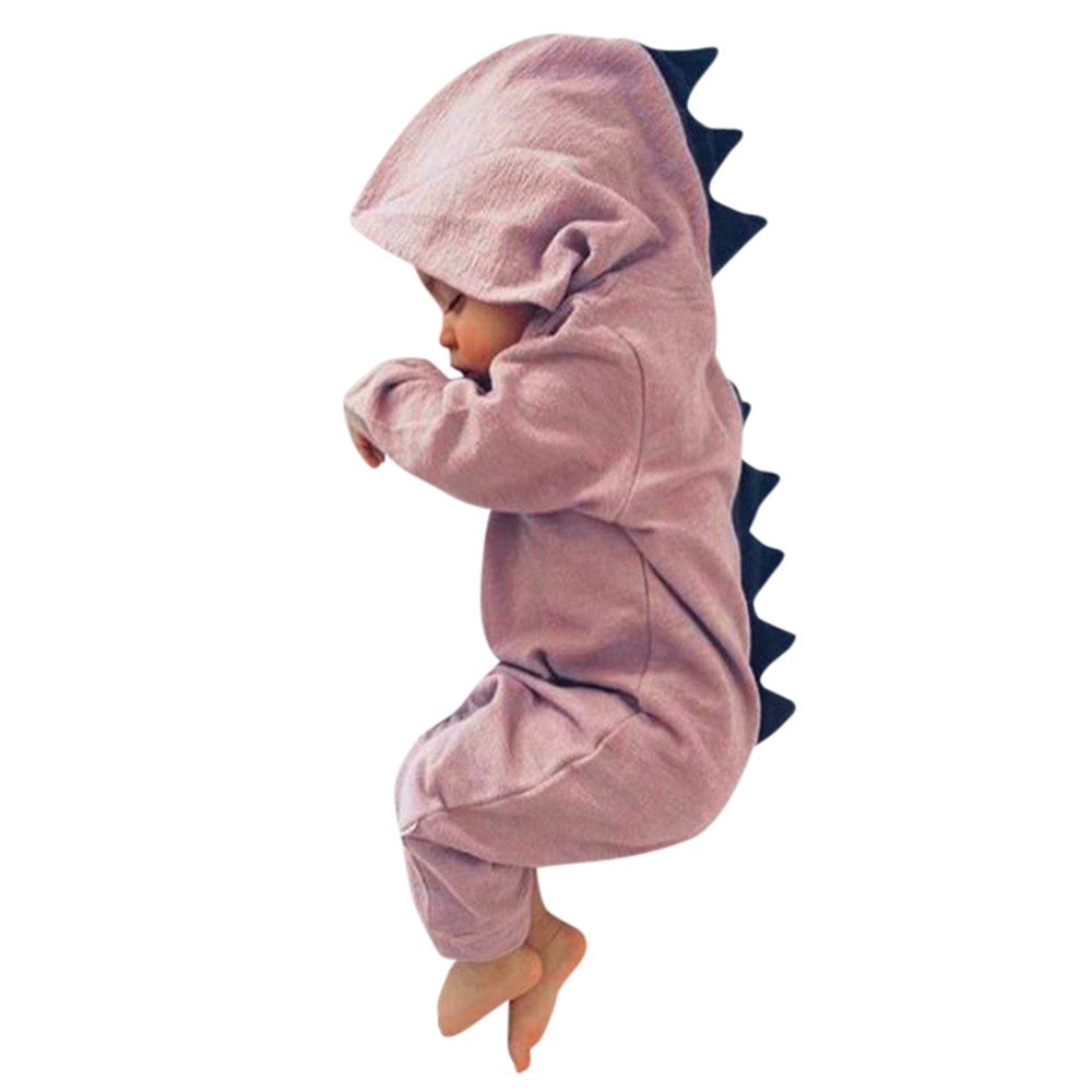 **Dinosaur Baby Romper Jumpsuit with Hood - Cute Pink Dinosaur Outfit for Infant Girls & Boys (Size 60) - Perfect for Playtime, Photo Shoots & Birthday Parties**