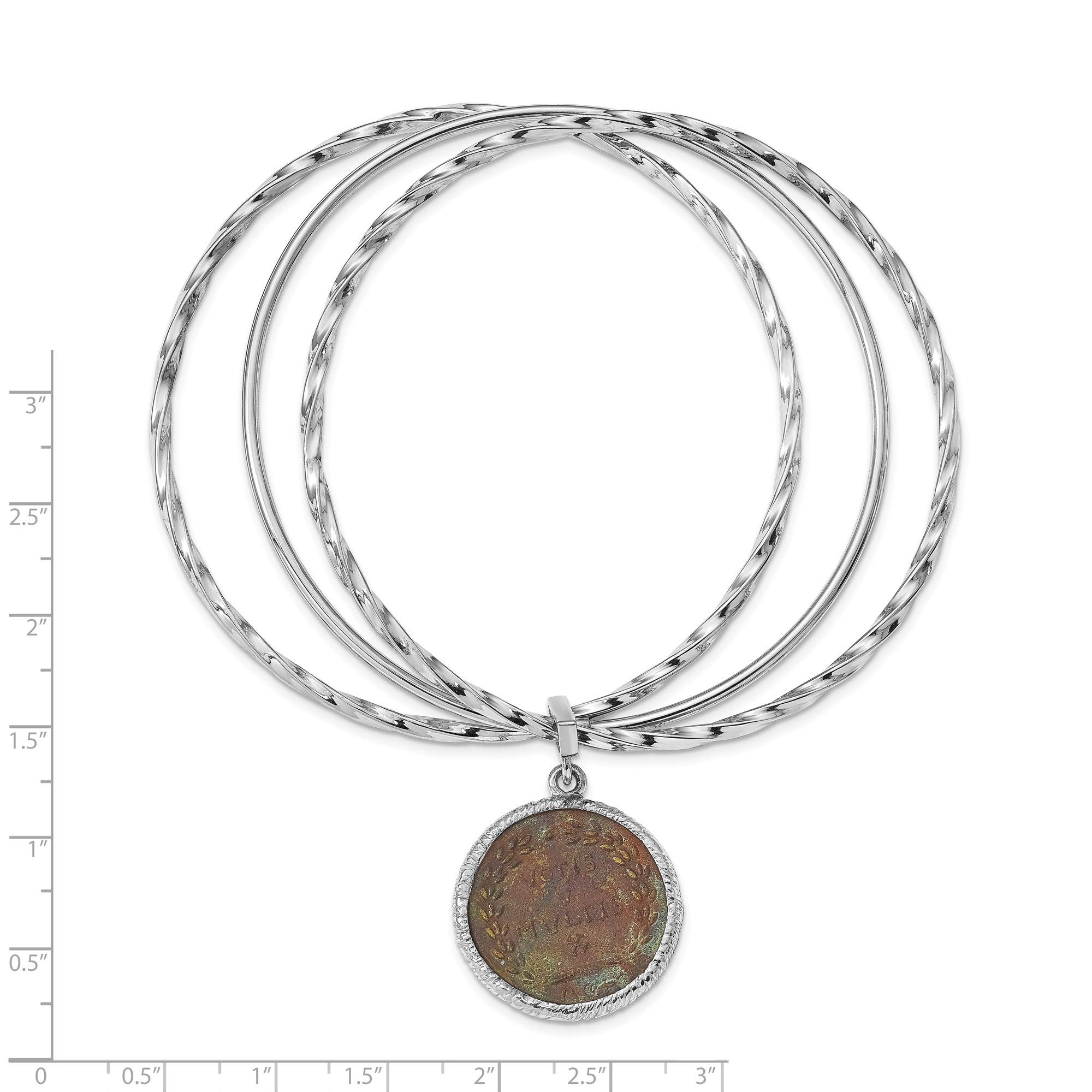 Leslie's Sterling Silver Rhodium-Plated Bronze Roman Coin Bangle - Elegant Vintage Jewelry for Women | Perfect for Parties, Weddings & Special Occasions