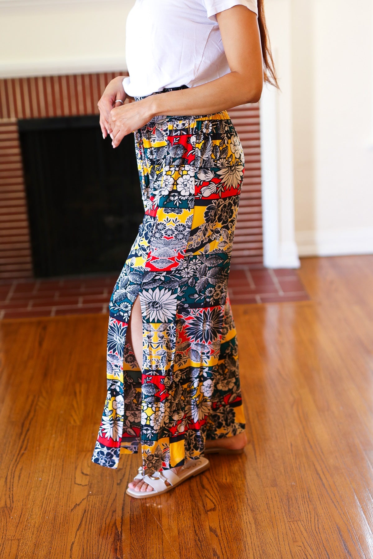 Vacay Vibes Teal Floral Smocked Waist Palazzo Pants with Side Slit - Boho Chic Beachwear for Women, Perfect for Vacation, Summer Outfits & Casual Wear