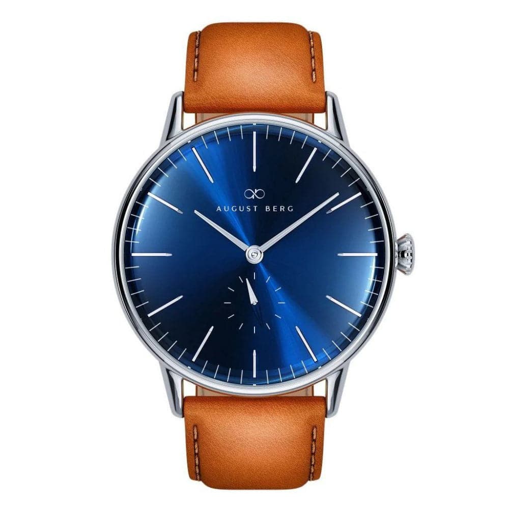 August Berg 10140E05LBN20 Blue Dial Brown Leather Strap Unisex Watch - Perfect for Casual Wear, Office & Everyday Use