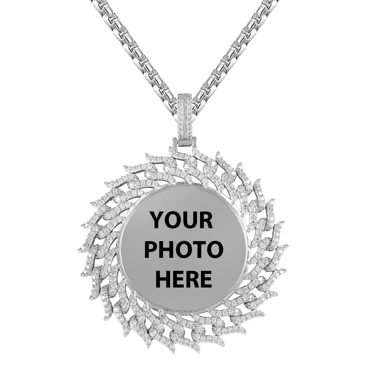 Custom Round Cuban Chain Photo Pendant Necklace - Personalized Memory Jewelry for Gifts, Anniversaries & Special Occasions