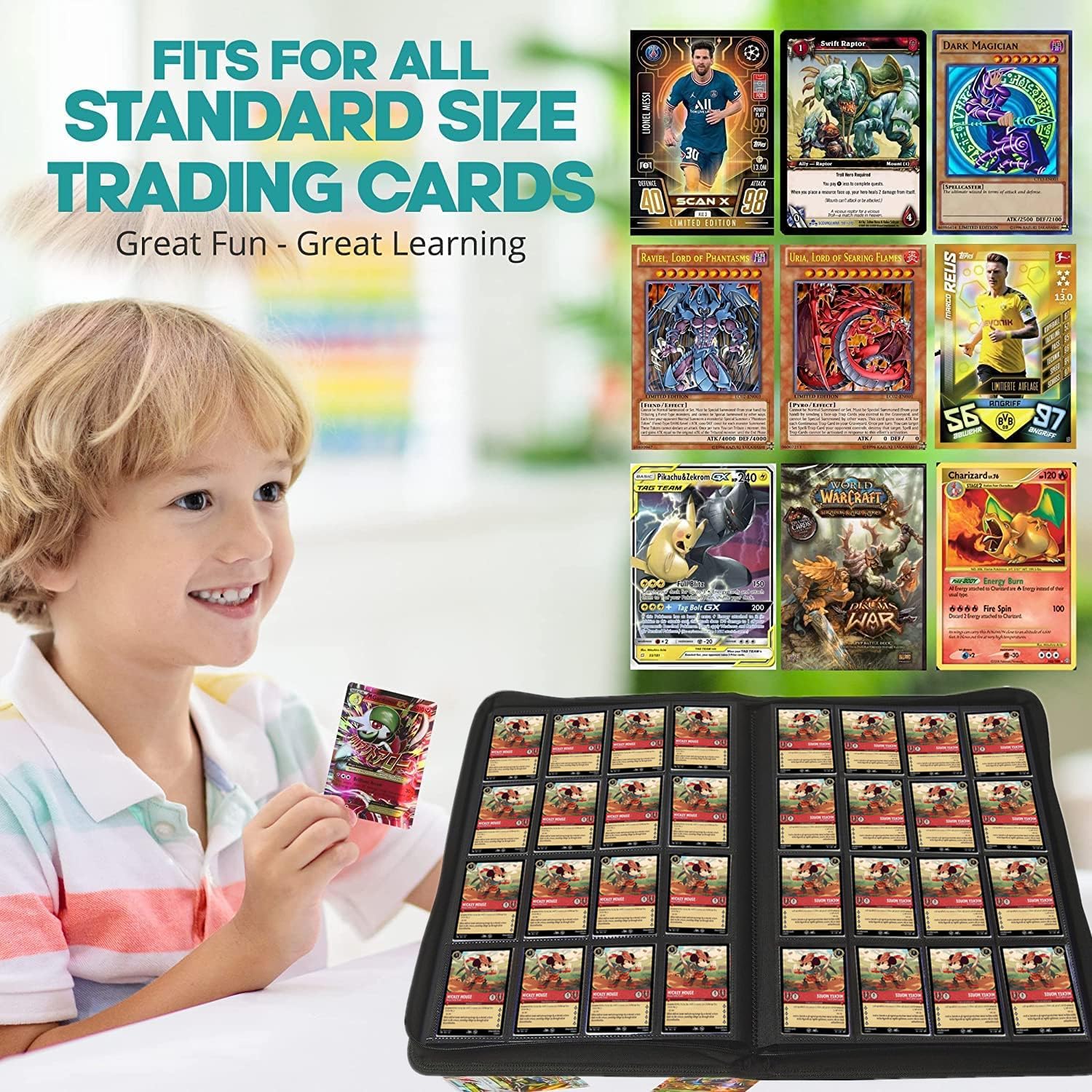 Premium 16-Pocket Trading Card Binder - 1000+ Capacity Ringless PU Leather Collector Album for MTG, Pokémon, Yu-Gi-Oh & Sports Cards | Double-Sided Display | Durable Card Storage for TCG, Gaming & Collectibles | Perfect for Tournaments, Trading & Display Collections