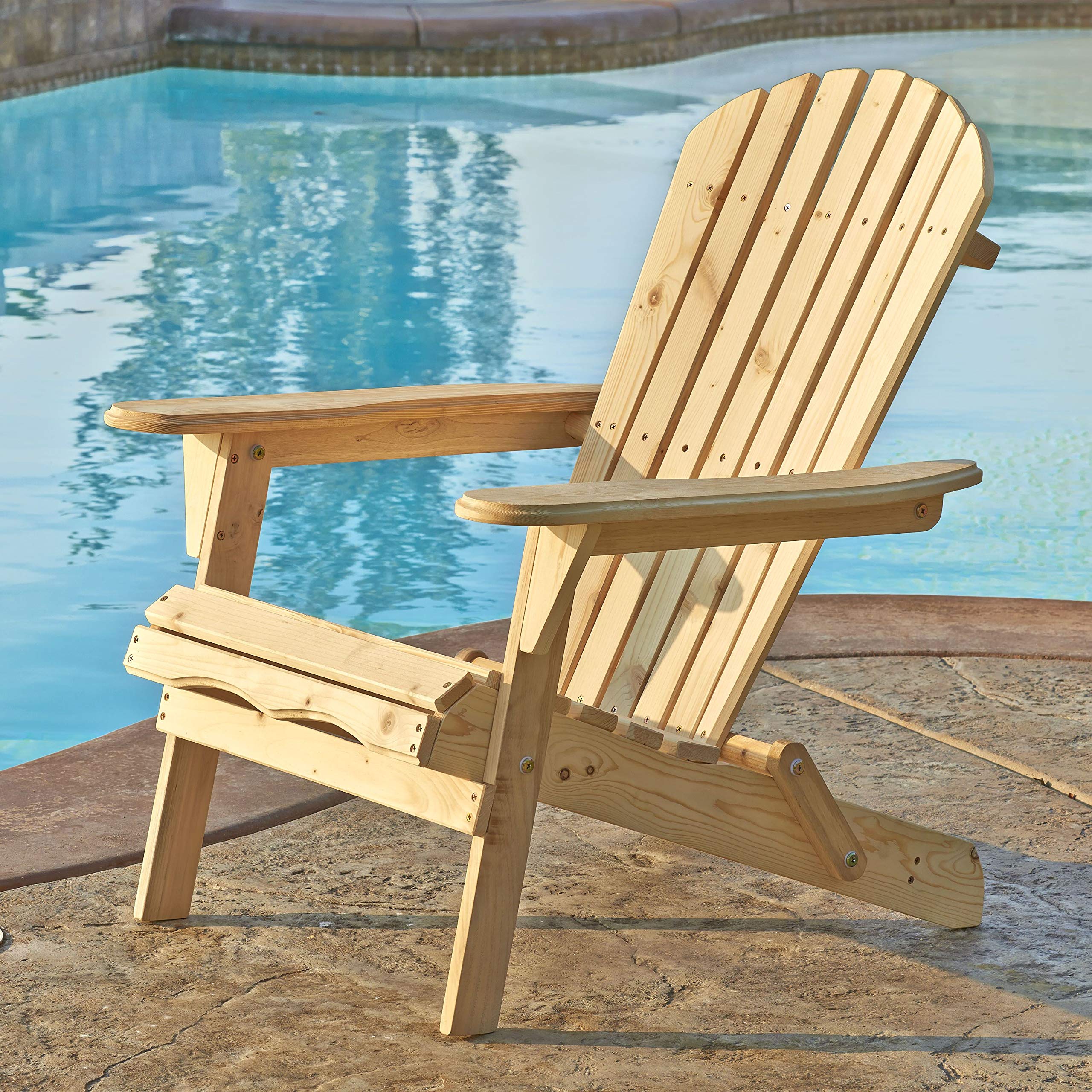 Premium W Home Adirondack Chair Bistro Set - Natural Wood Outdoor Patio Furniture for Garden, Deck, Poolside & Backyard Relaxation