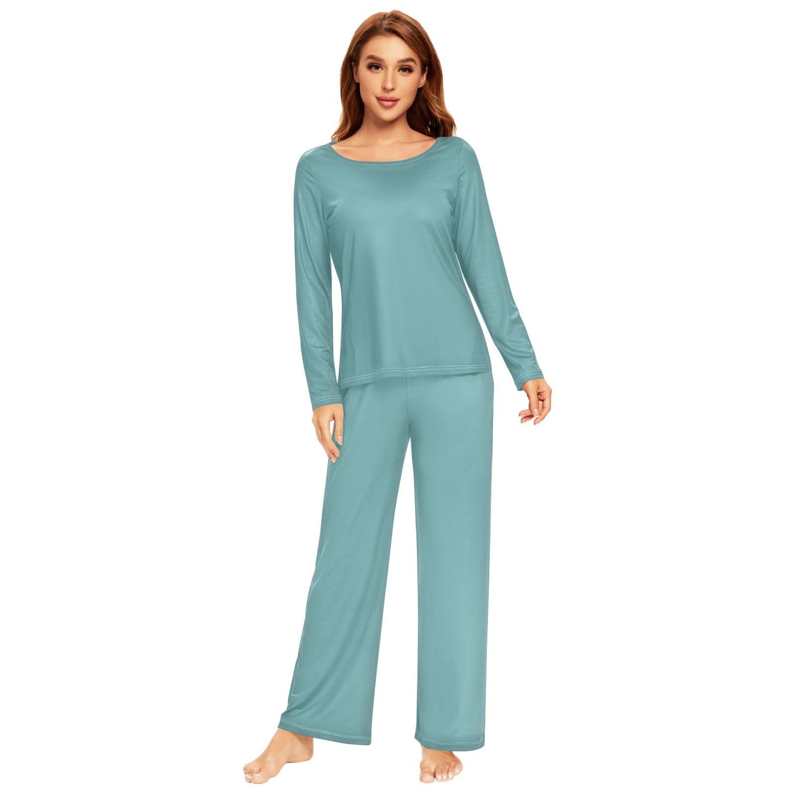 Blue Women's Pajama Set - Soft Long Sleeve Sleepwear Top & Pants Lounge Outfit 20804 | Cozy Nightwear for Relaxing at Home, Sleepovers & Gift Giving