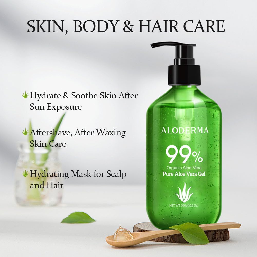 All Purpose Aloe Vera Gel Set - 2 Pack (300g Each) for Skin Hydration, Sunburn Relief & Hair Care | Natural Moisturizer for Face, Body & Scalp | Perfect for After Sun Care, Daily Skincare & Beauty Routine