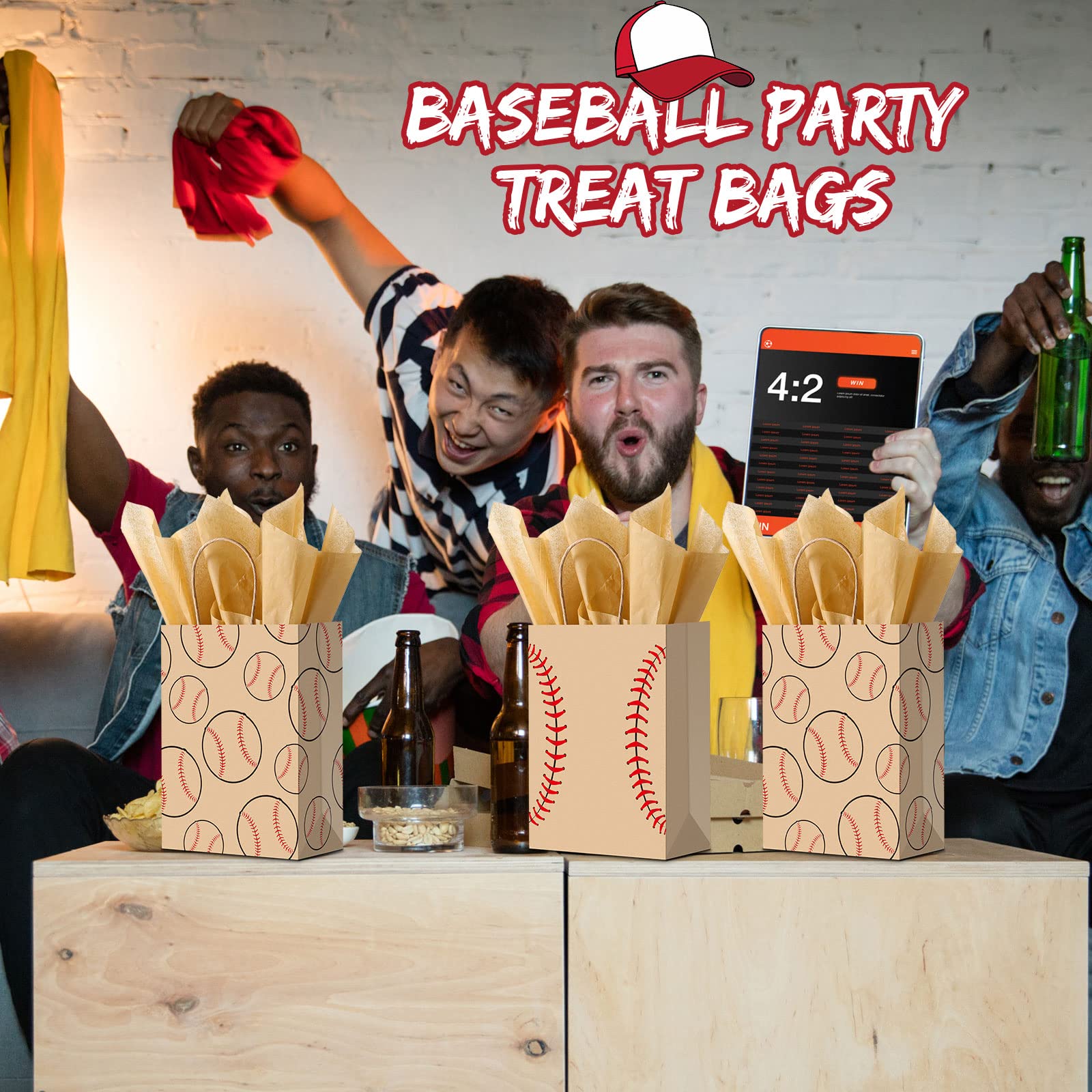 16-Piece Baseball Gift Bags Set with Tissue Paper - Brown Football Party Favors with Handles for Team Treats, Wrapping & Goodies | Perfect for Baseball Games, Team Celebrations & Sports Themed Parties